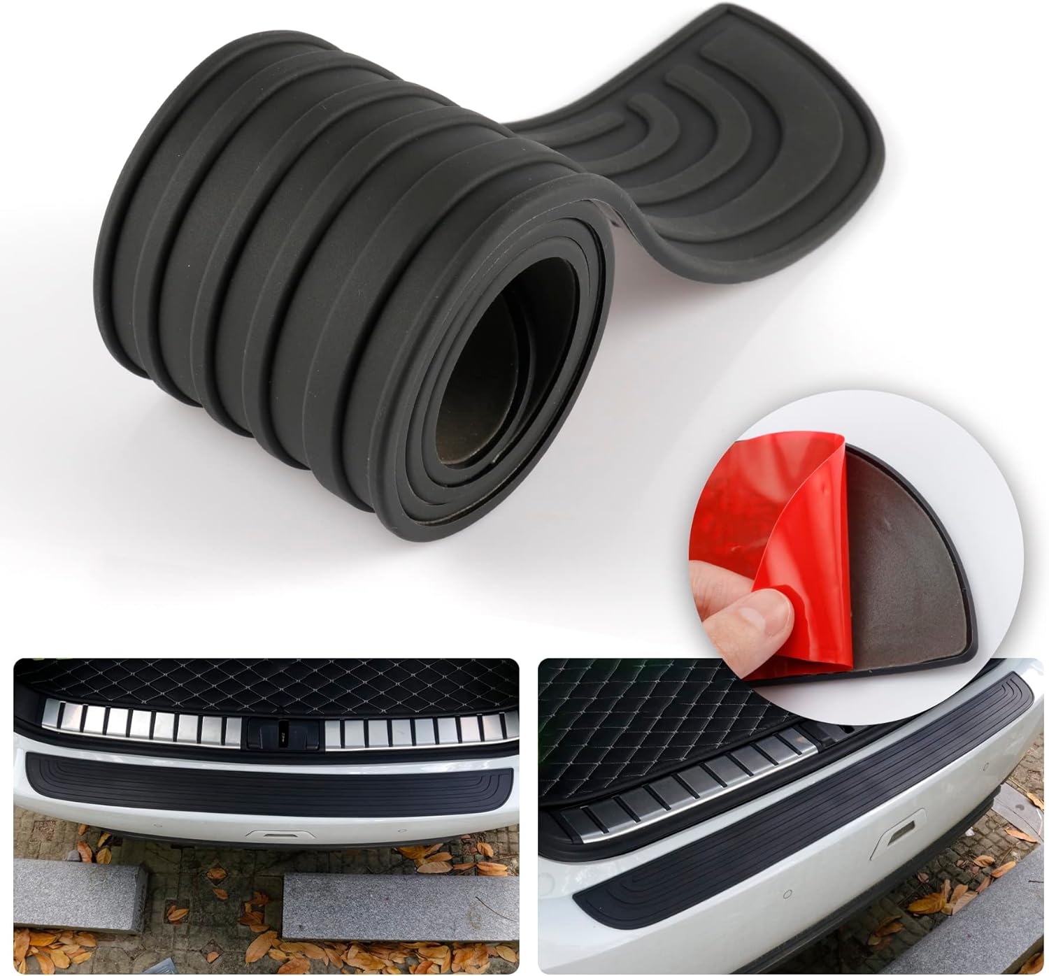 Car Rear Bumper Protector, 41inch x3.5inch Car/SUV Universal Rubber Anti-Scratch Trunk Exterior Accessories（Black） Black 41x3.5inch - Image 1