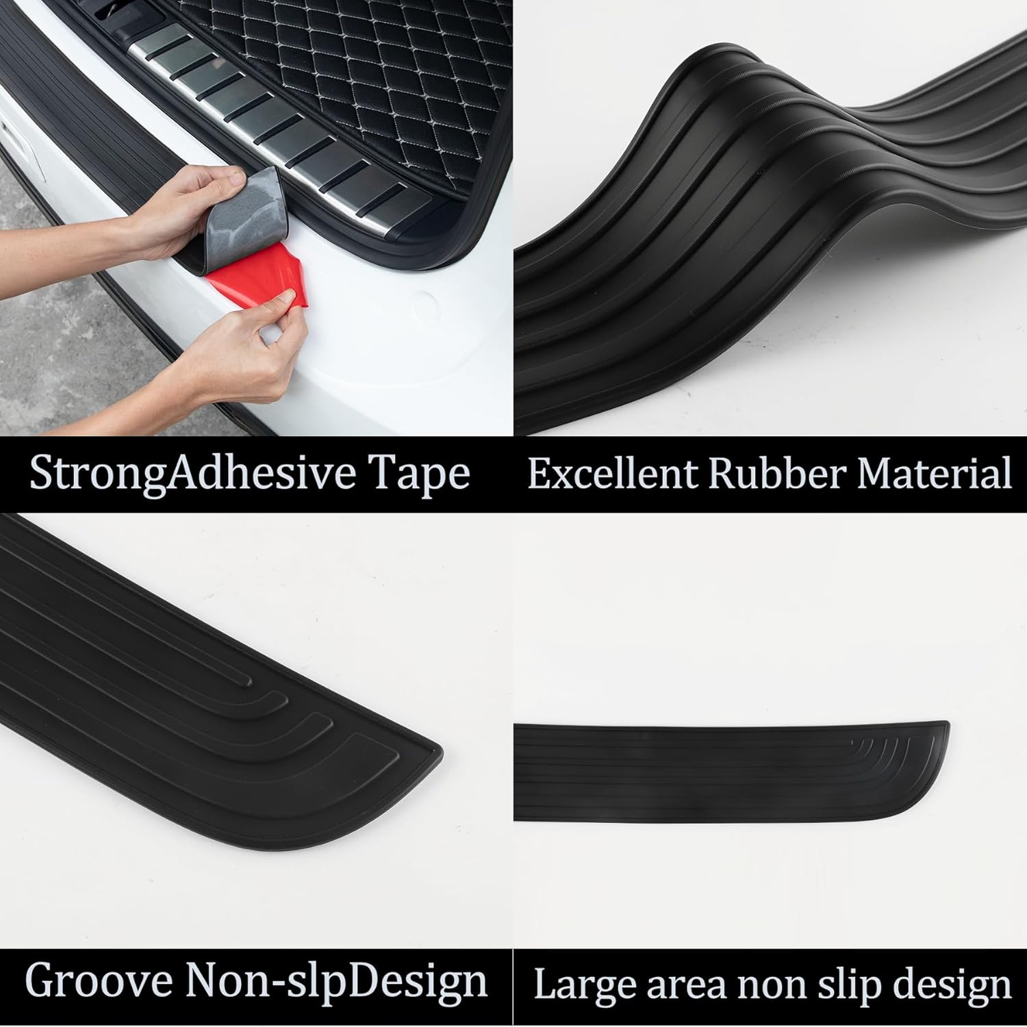 Car Rear Bumper Protector, 41inch x3.5inch Car/SUV Universal Rubber Anti-Scratch Trunk Exterior Accessories（Black） Black 41x3.5inch - Image 3