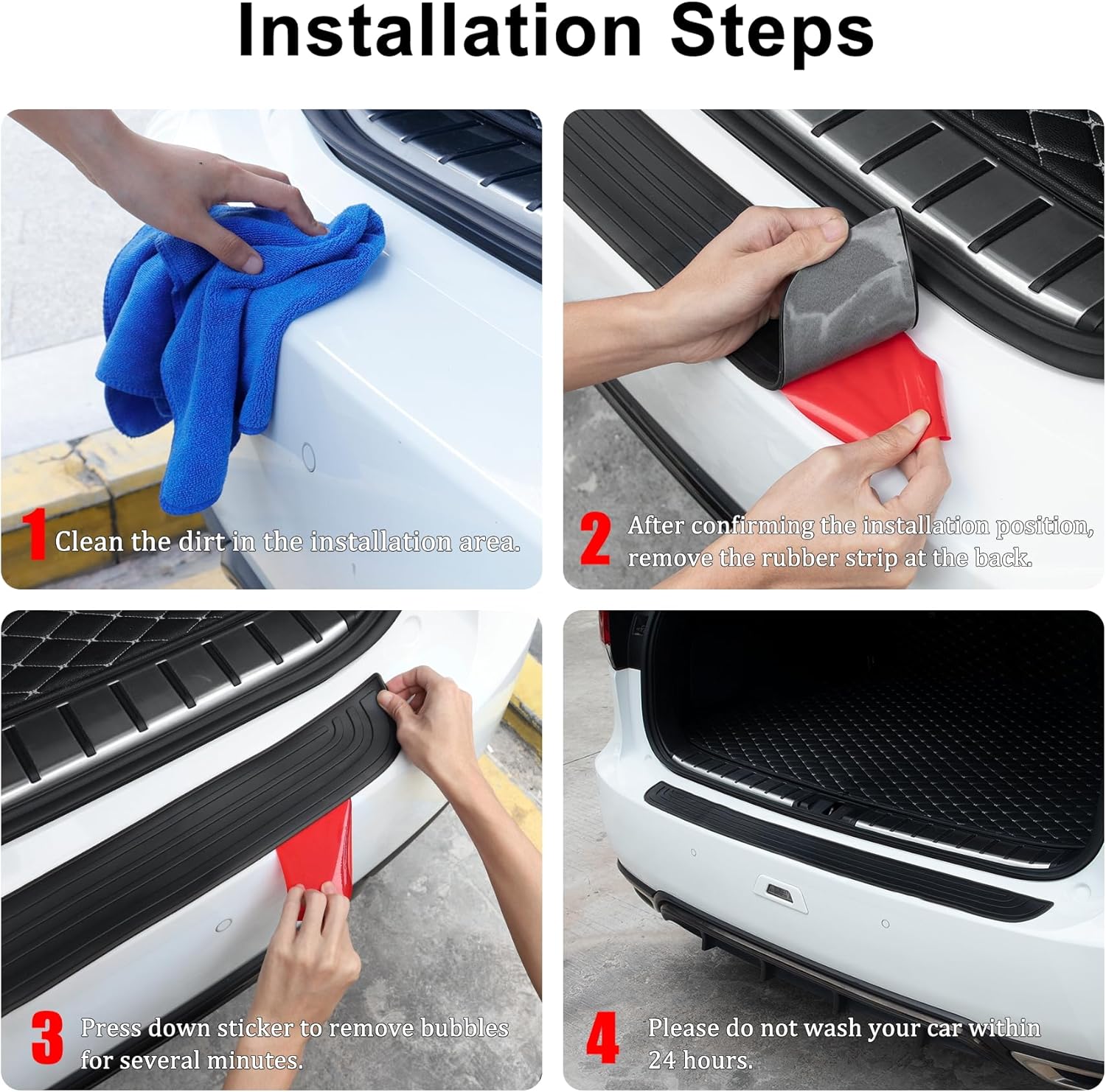 Car Rear Bumper Protector, 41inch x3.5inch Car/SUV Universal Rubber Anti-Scratch Trunk Exterior Accessories（Black） Black 41x3.5inch - Image 4