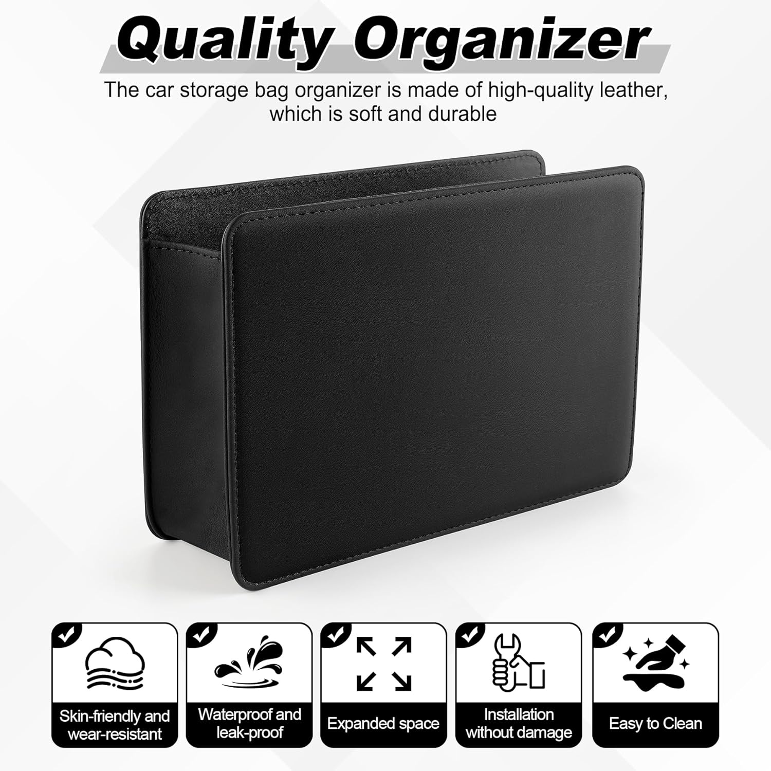 Car Door Trash Can, Leather Vehicle Bin, Mini Dustbin Garbage Container Can with 30 Pcs Bags, Foldable Storage Bag Organizer, Accessories Interior for Women Men, Black - - Image 2