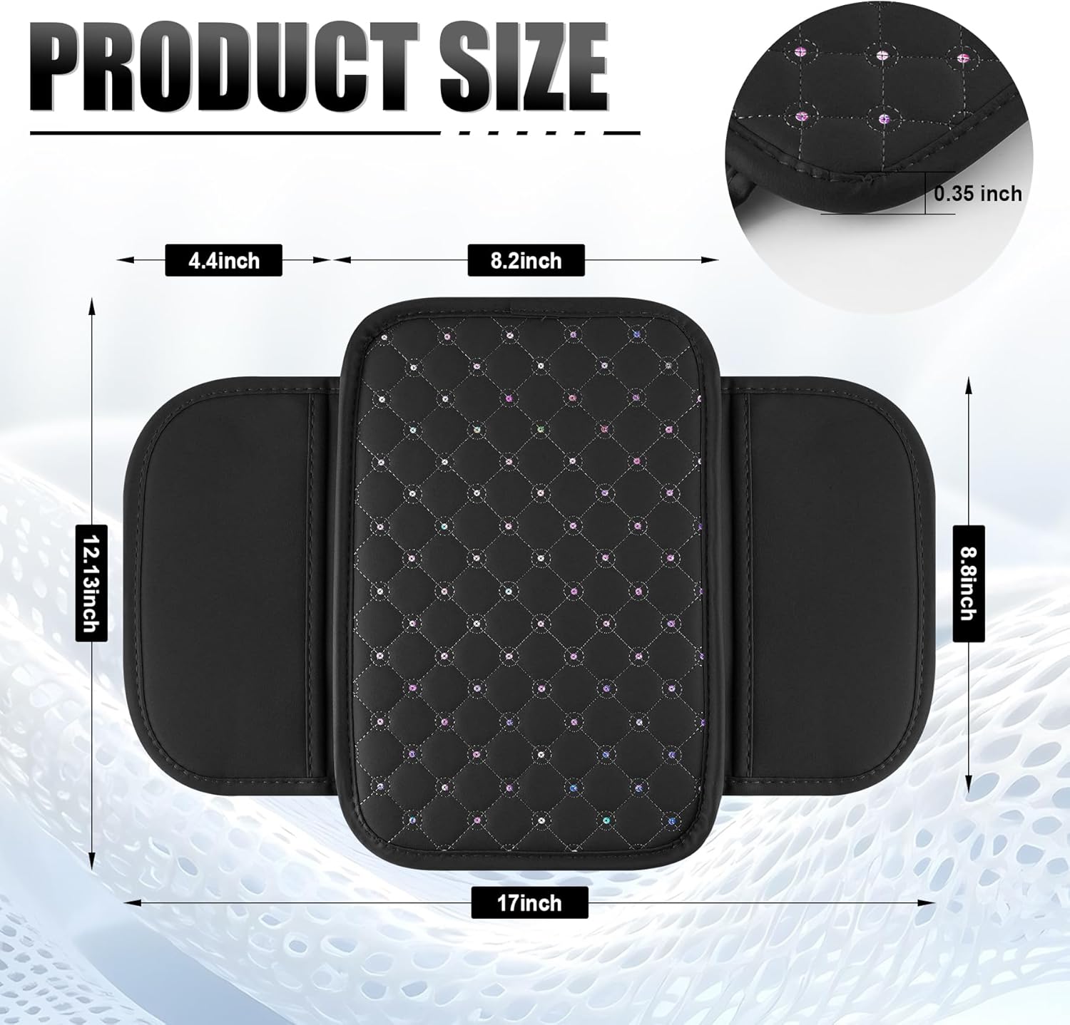 Bling Center Console Arm Rest Cover for Car, Middle Armrest Storage Box Cover, Interior Car Accessories Women and Man Gifts Sets (Black) black - - Image 3