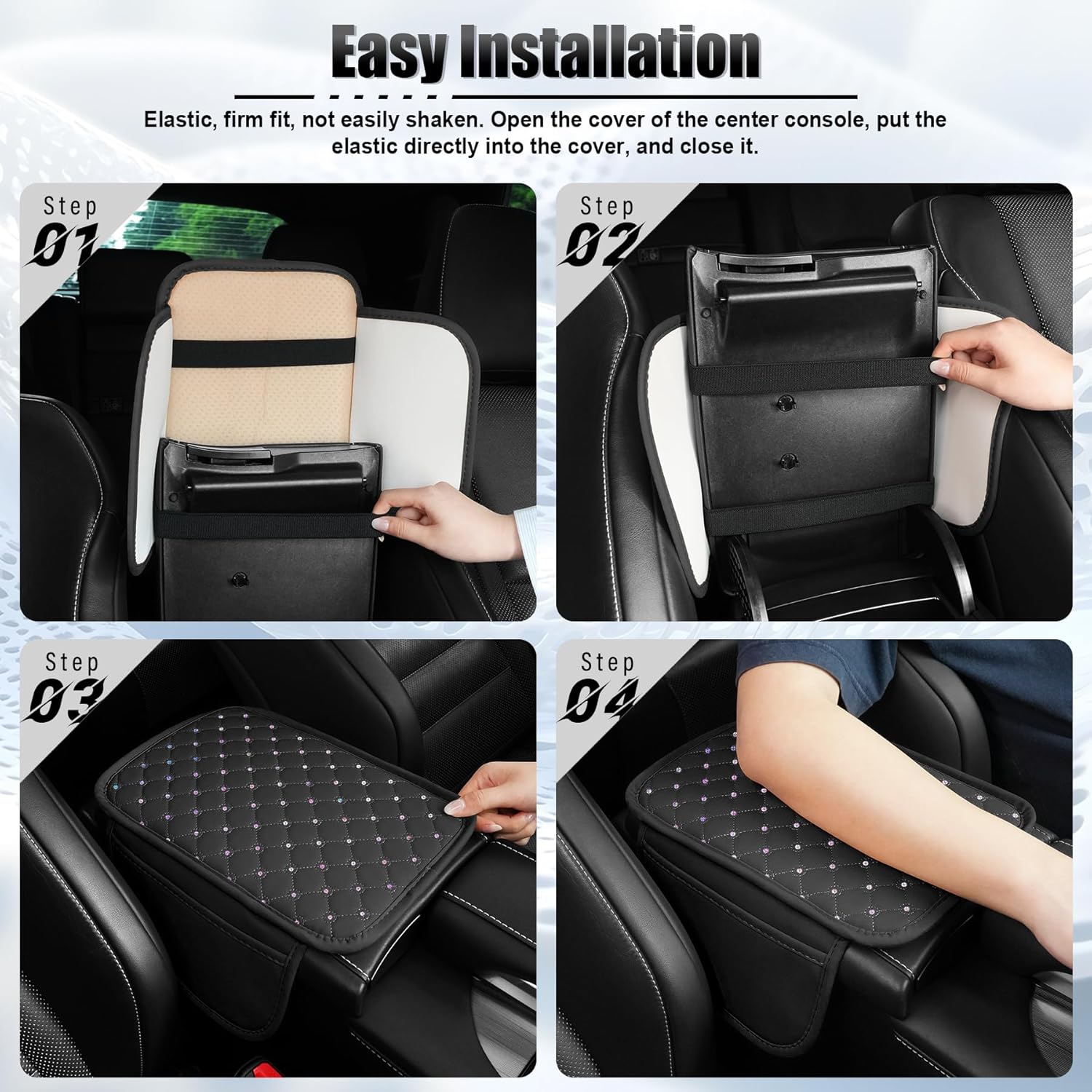 Bling Center Console Arm Rest Cover for Car, Middle Armrest Storage Box Cover, Interior Car Accessories Women and Man Gifts Sets (Black) black - - Image 5