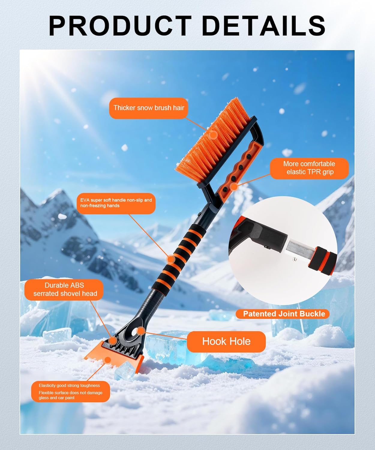 Ice Scraper and Snow Brush for Car Windshield, Car, Winter Necessities, Multi Functional Removal Tools, Accessories Gift Women Man (Enhanced) - Enhanced version - Image 6