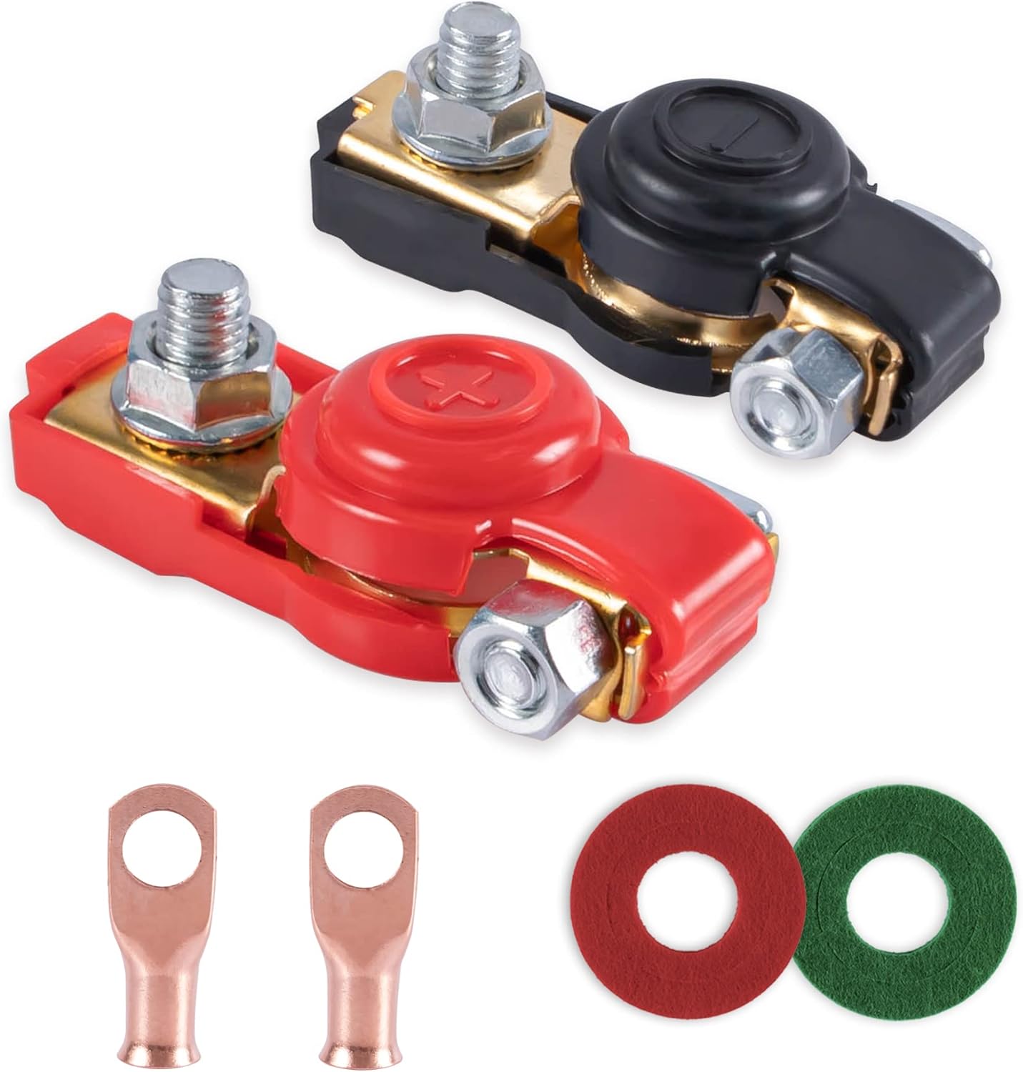 Car Battery Terminal Connector Classification Kit, Pure Copper Negative and Positive Cable Ends with Plastic Cover, Applicable to Automobile, Truck RV Accessories - - Image 1