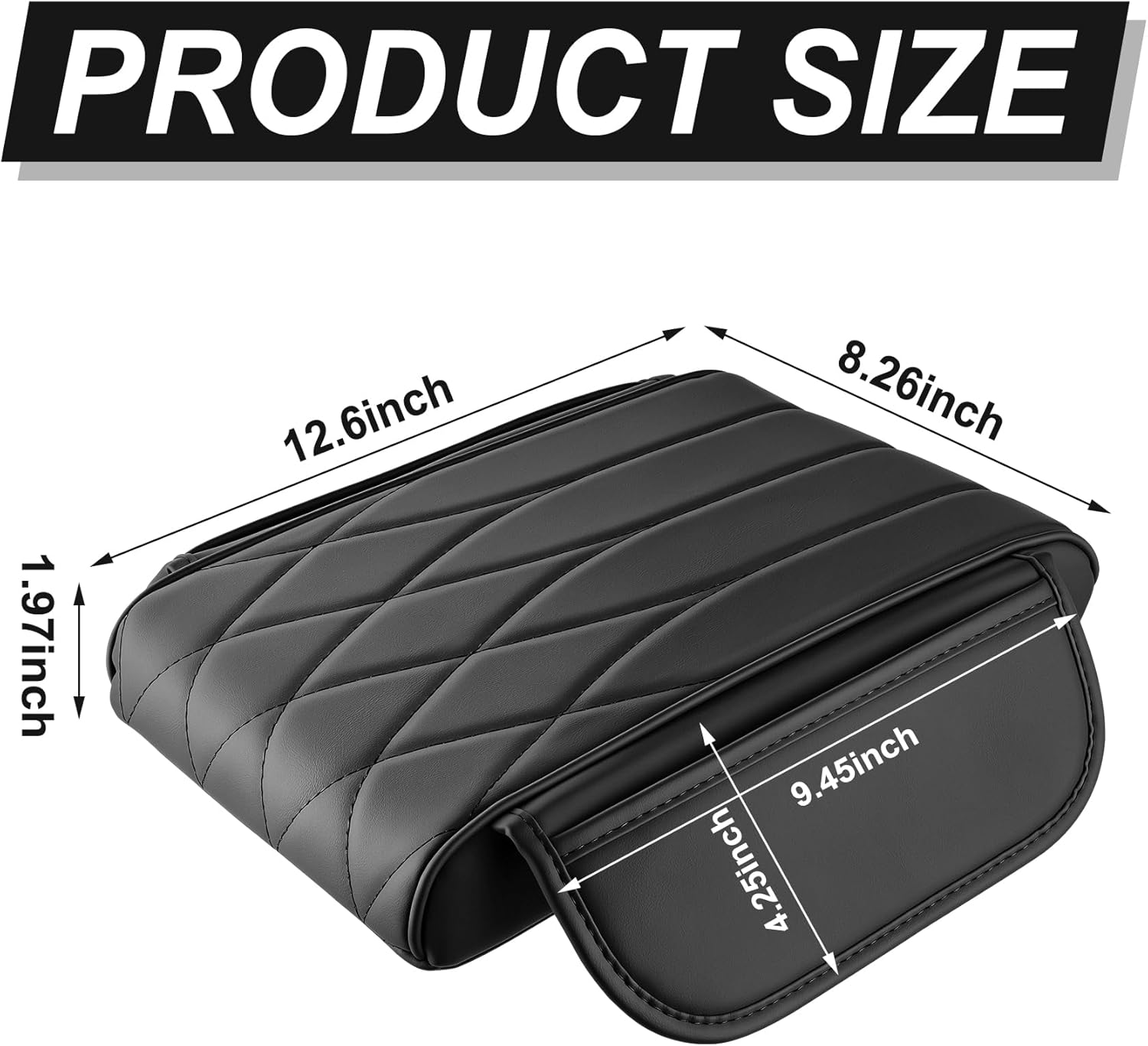 Car Center Console Cover Pad, Universal Leather Waterproof Arm Rest for with 2 Storage Bags, Interior Accessories Most Vehicles, Cars, SUVs, Trucks (Black) black - - Image 2