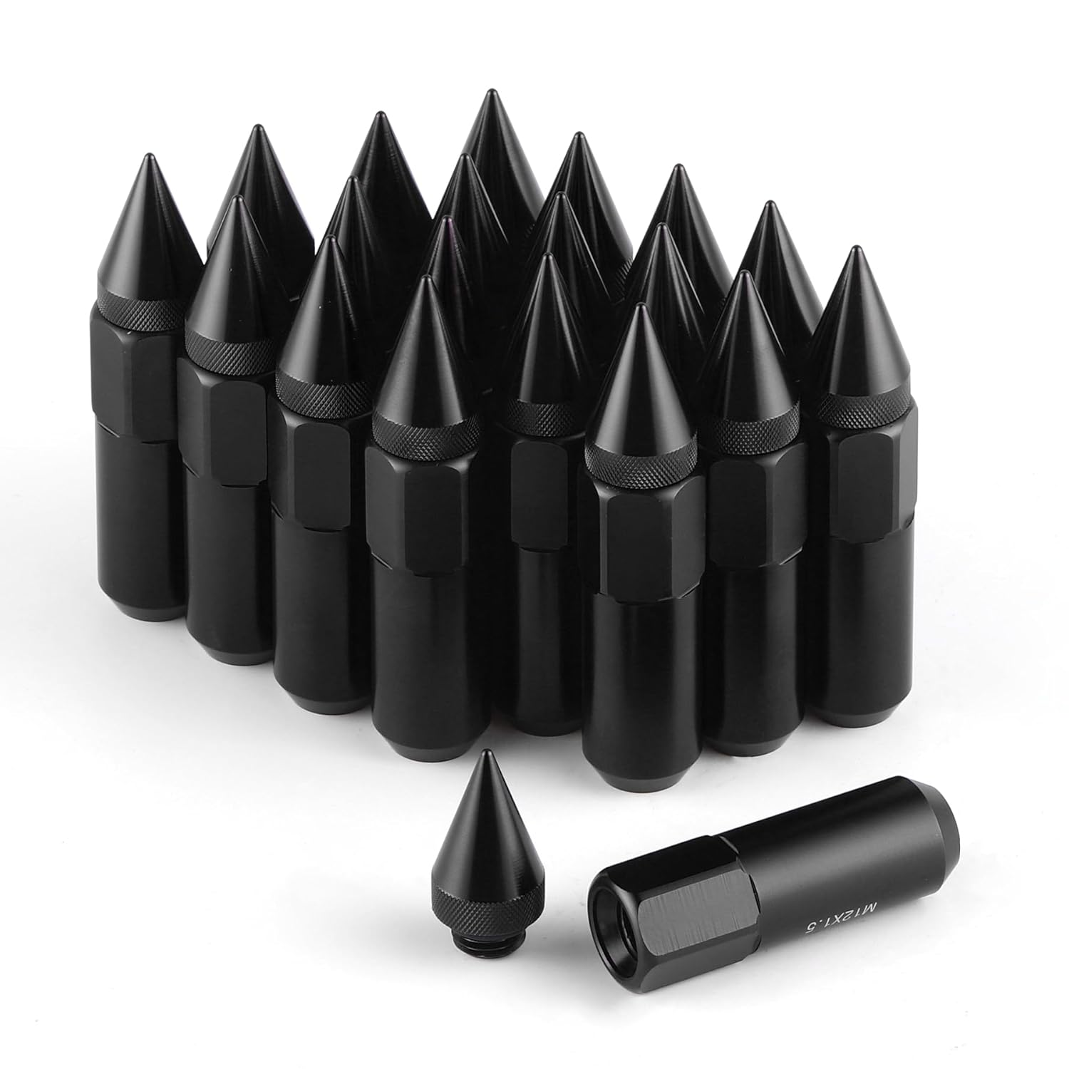 20PCS M12X1.5 Wheel Lug Nuts, Cap Spiked Extended Tuner 60mm Aluminum Wheels Rims Nuts (Black) Black - Image 1