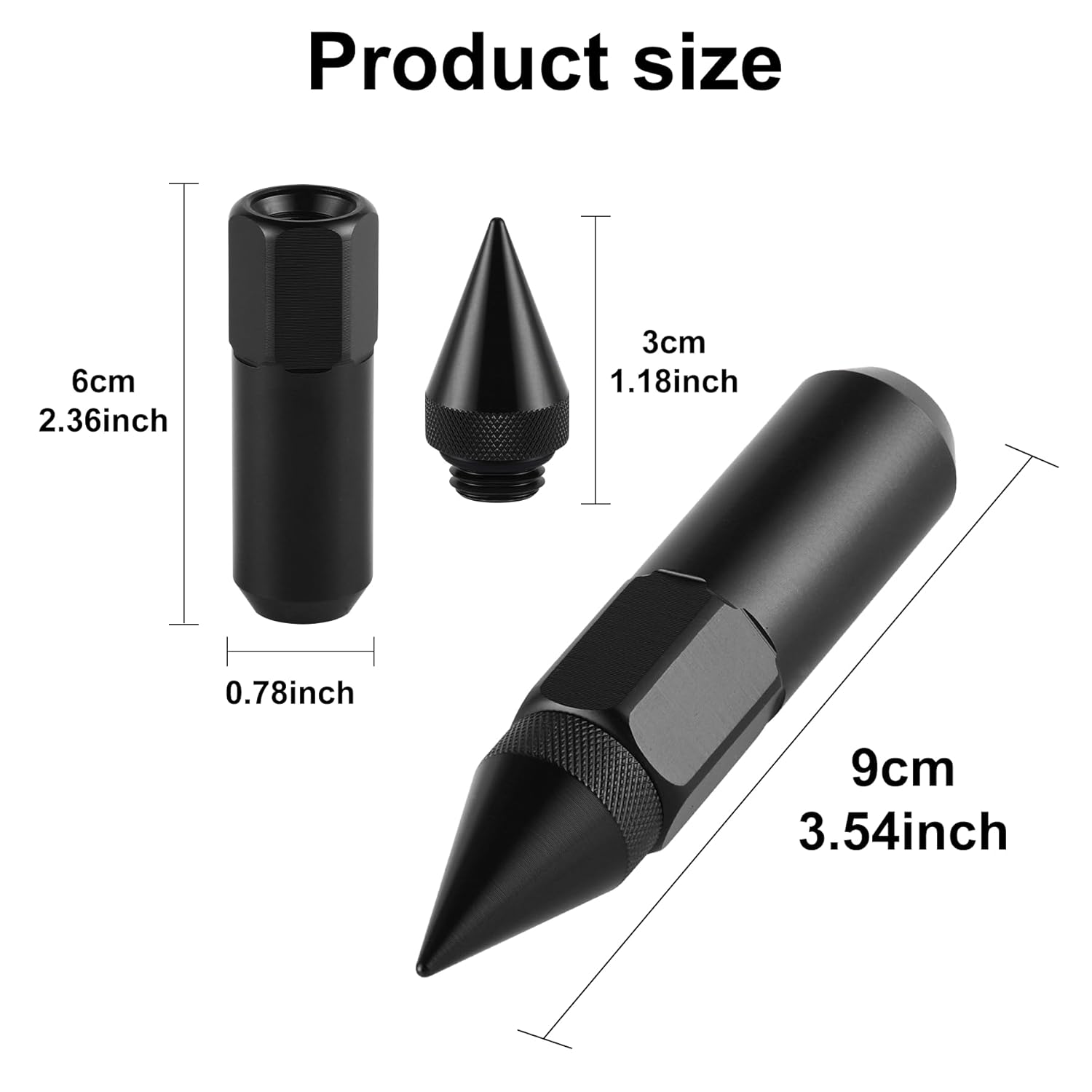 20PCS M12X1.5 Wheel Lug Nuts, Cap Spiked Extended Tuner 60mm Aluminum Wheels Rims Nuts (Black) Black - Image 2