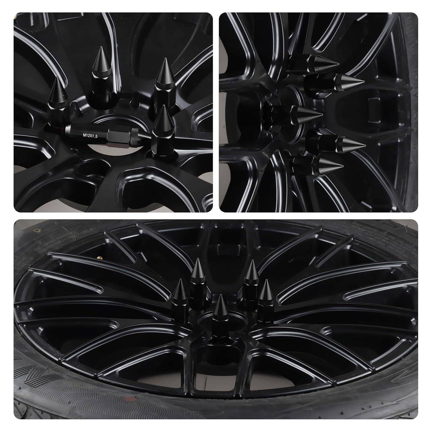 20PCS M12X1.5 Wheel Lug Nuts, Cap Spiked Extended Tuner 60mm Aluminum Wheels Rims Nuts (Black) Black - Image 6