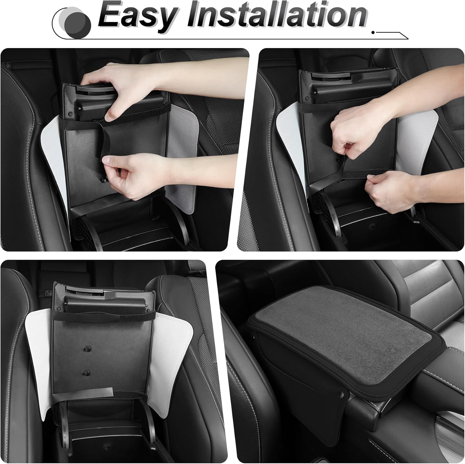 Car Leather Furry Center Console Cover with 2 Storage Bags, Universal Fluffy Armrest Seat Box Pad, Comfortable Interior Accessories, Fits for Most Vehicles (Black) Black - - Image 4