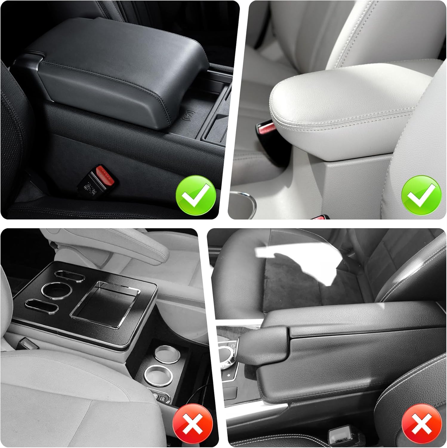Car Leather Furry Center Console Cover with 2 Storage Bags, Universal Fluffy Armrest Seat Box Pad, Comfortable Interior Accessories, Fits for Most Vehicles (Black) Black - - Image 5