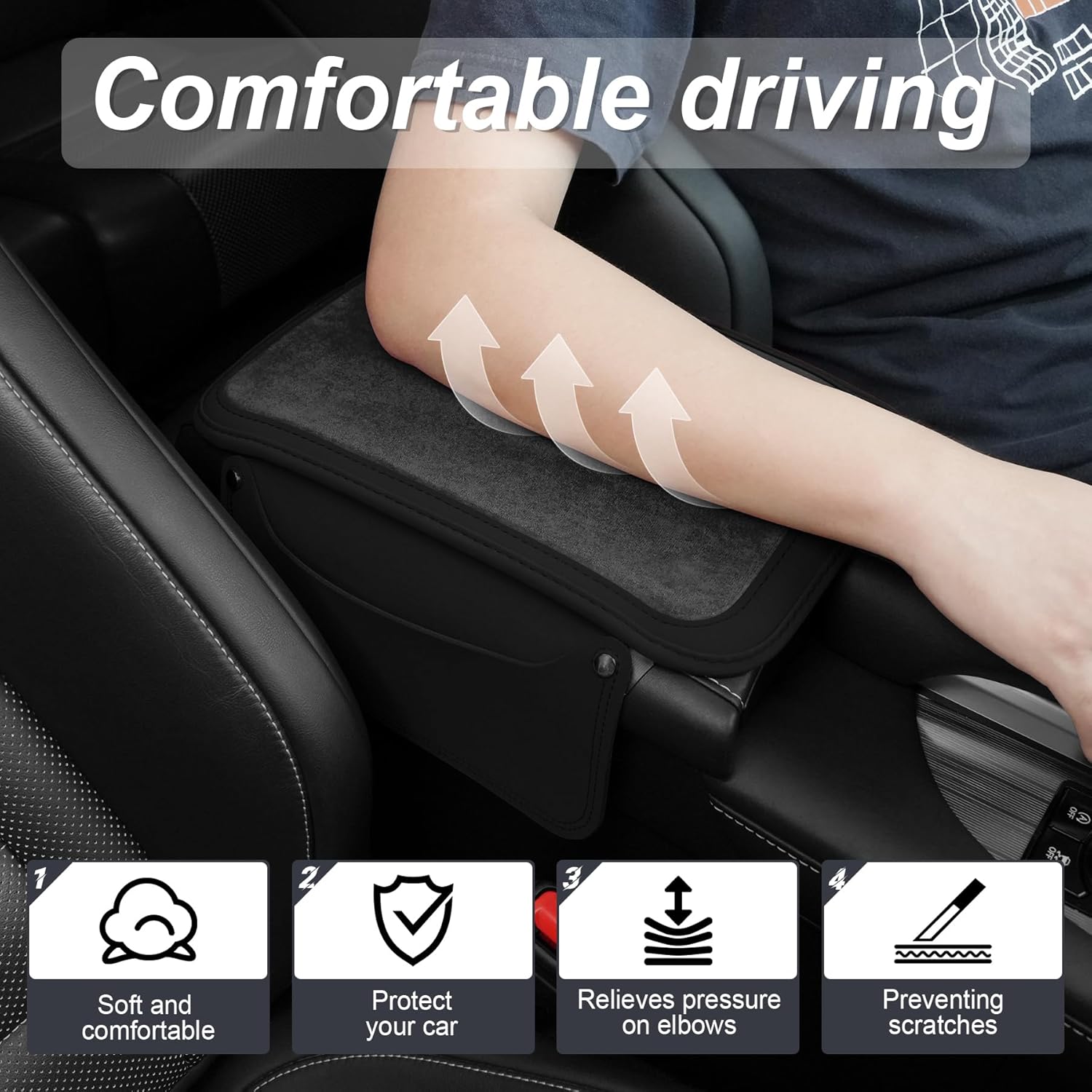 Car Leather Furry Center Console Cover with 2 Storage Bags, Universal Fluffy Armrest Seat Box Pad, Comfortable Interior Accessories, Fits for Most Vehicles (Black) Black - - Image 6