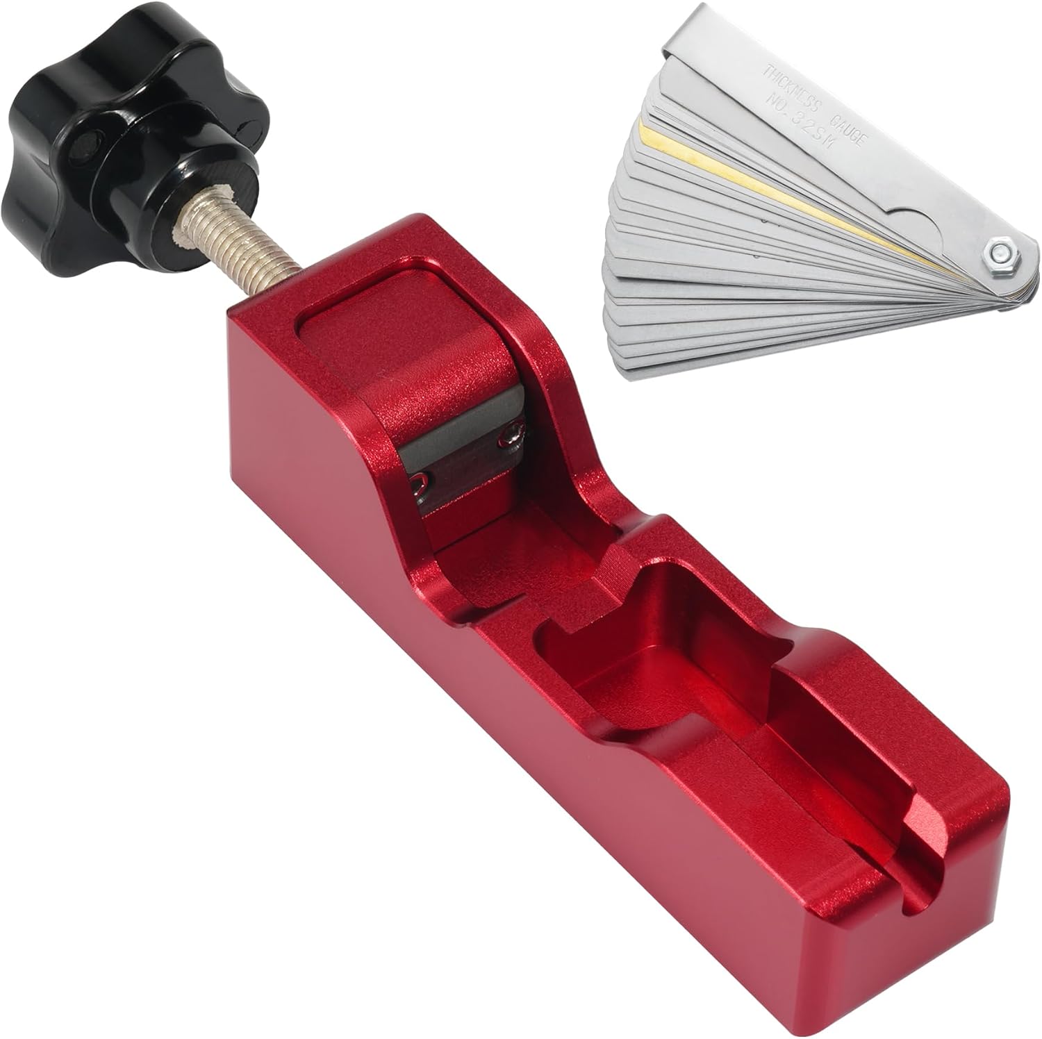 Spark Plug Gap Tool, Universal Gapper with 32 Blade Steel Feeler Gauge, Thread Plugs Compatible for Most 10mm 12mm 14mm 16mm (Red) Red+Feeler Gauge - - Image 1