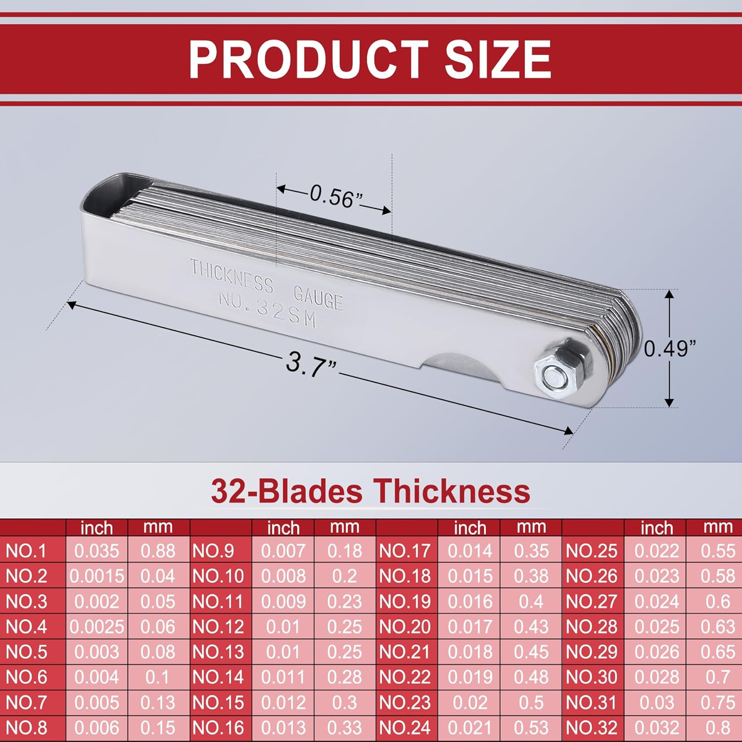 Spark Plug Gap Tool, Universal Gapper with 32 Blade Steel Feeler Gauge, Thread Plugs Compatible for Most 10mm 12mm 14mm 16mm (Red) Red+Feeler Gauge - - Image 4