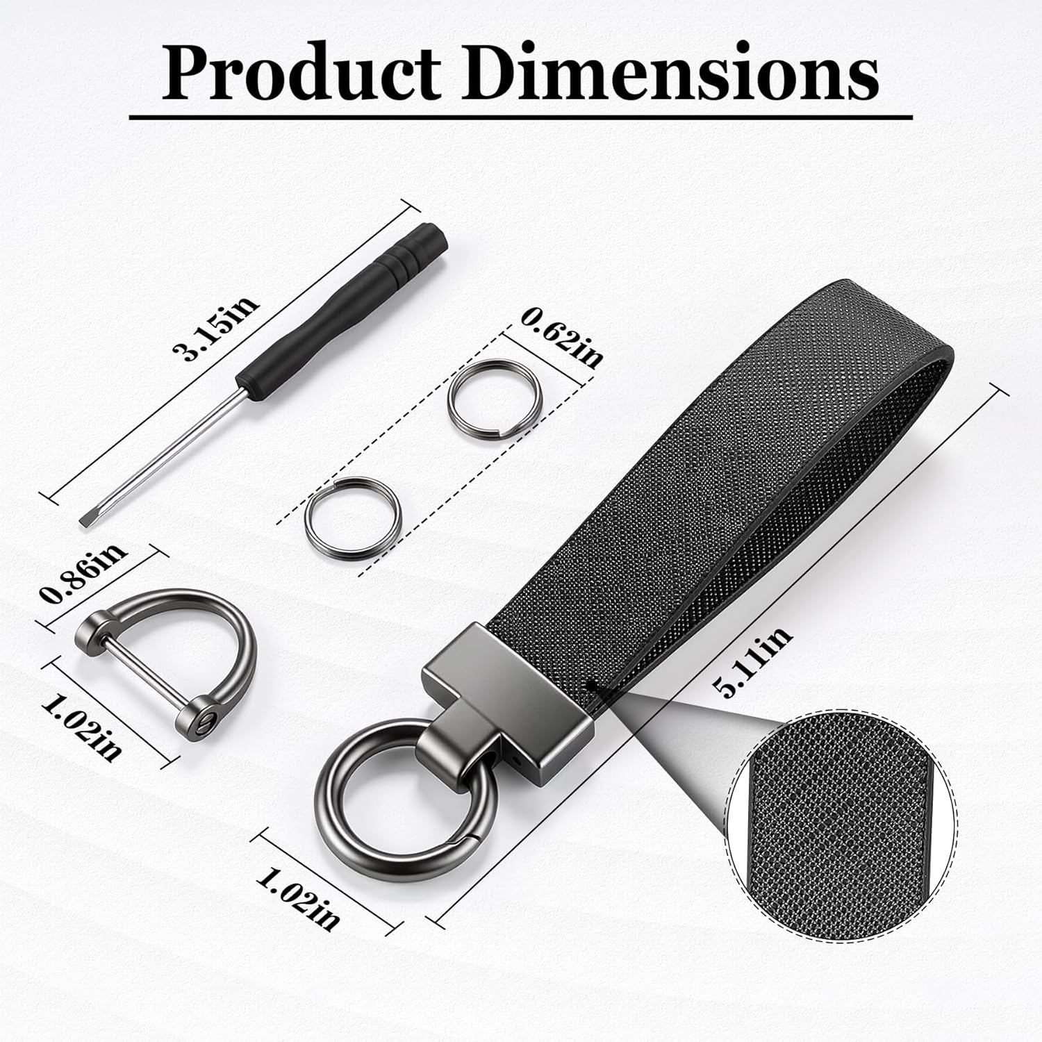 Leather Car Keychain, Universal Heavy Duty Metal Key Chain Holder with 2 Ring and Anti-Lost D-Ring, Accessories for Men Women (Black) Black - - Image 2