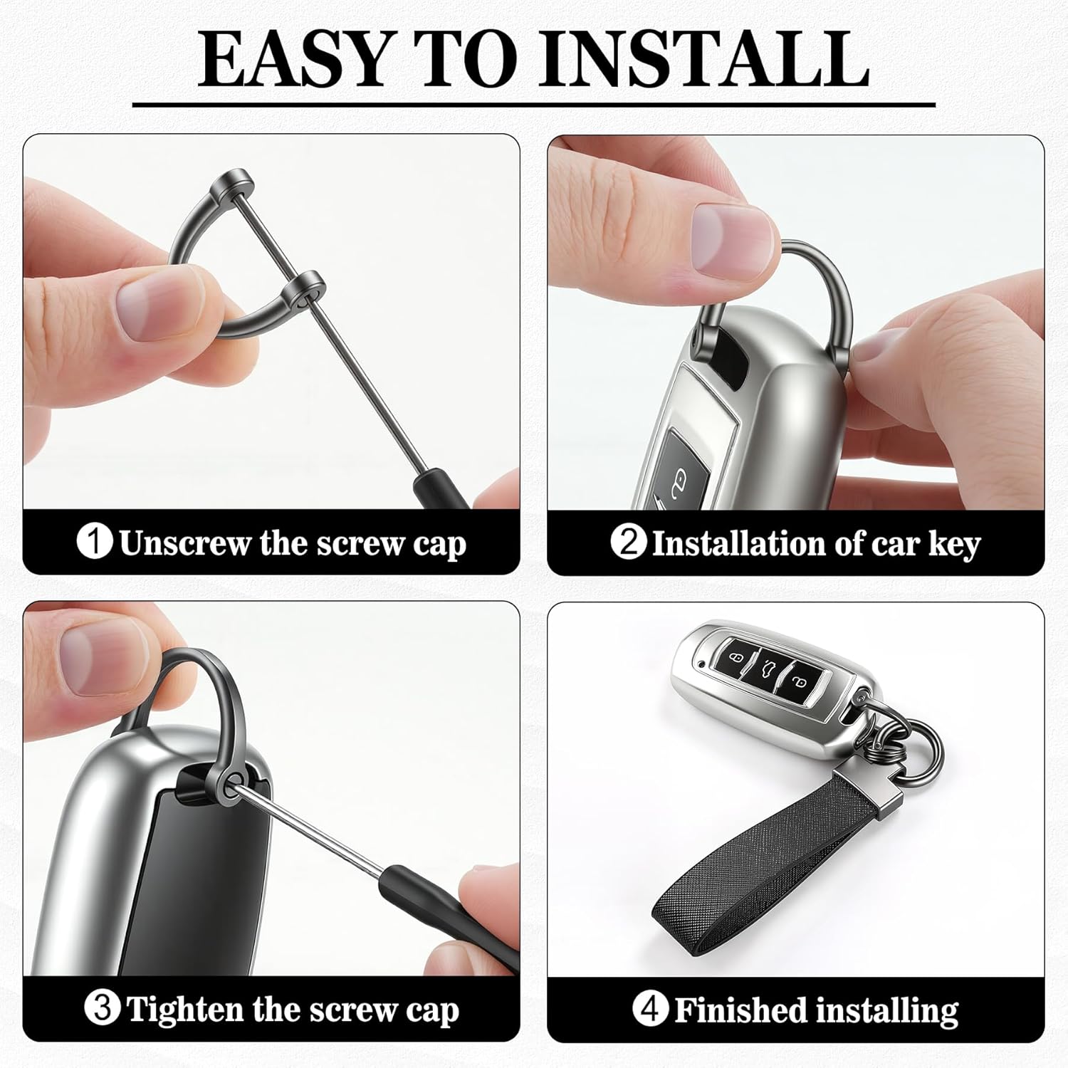 Leather Car Keychain, Universal Heavy Duty Metal Key Chain Holder with 2 Ring and Anti-Lost D-Ring, Accessories for Men Women (Black) Black - - Image 6