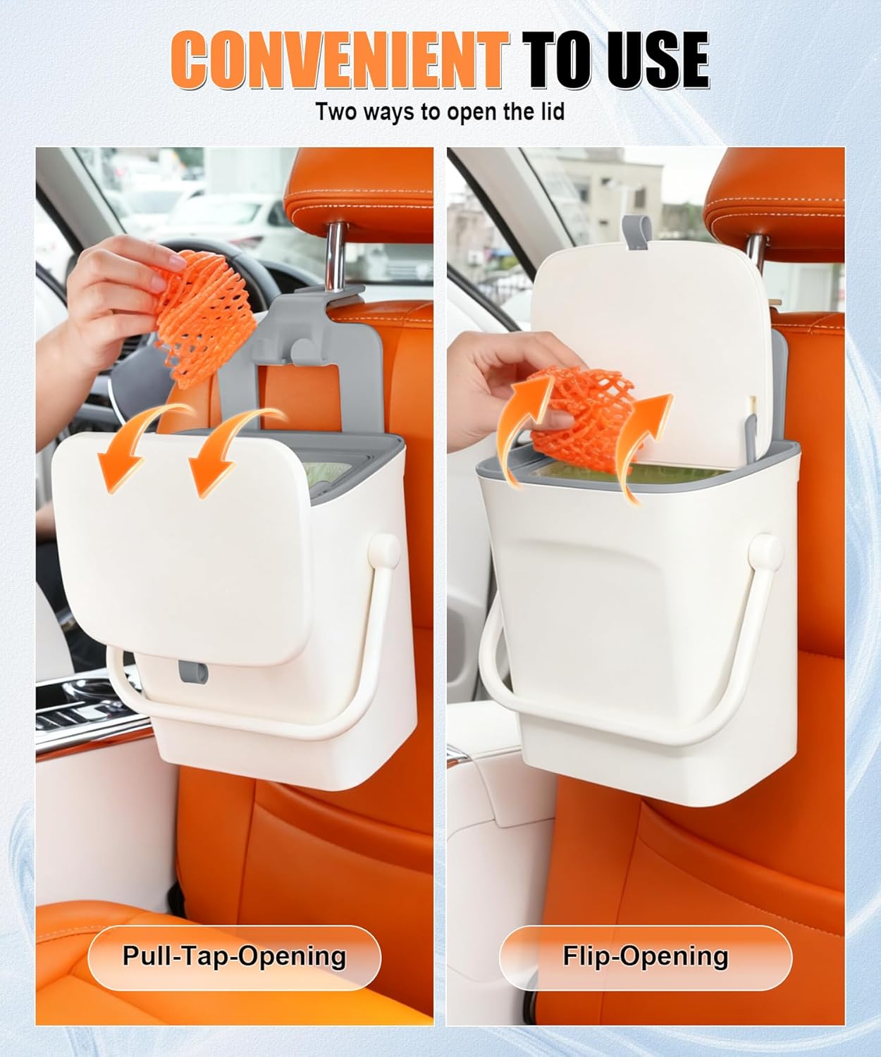 Car Trash Can with Lid and Phone Holder, Universal Bin, Waterproof Hanging Vehicle Garbage Can, Leak Proof Organizers Storage, Accessories Interior for Women Men, White - - Image 4