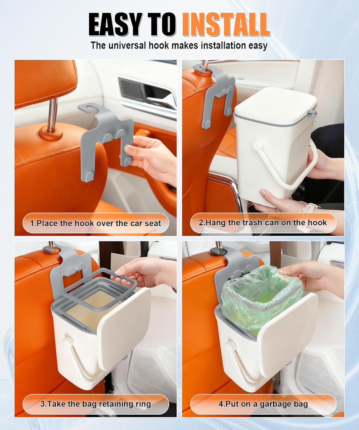 Car Trash Can with Lid and Phone Holder, Universal Bin, Waterproof Hanging Vehicle Garbage Can, Leak Proof Organizers Storage, Accessories Interior for Women Men, White - - Image 5