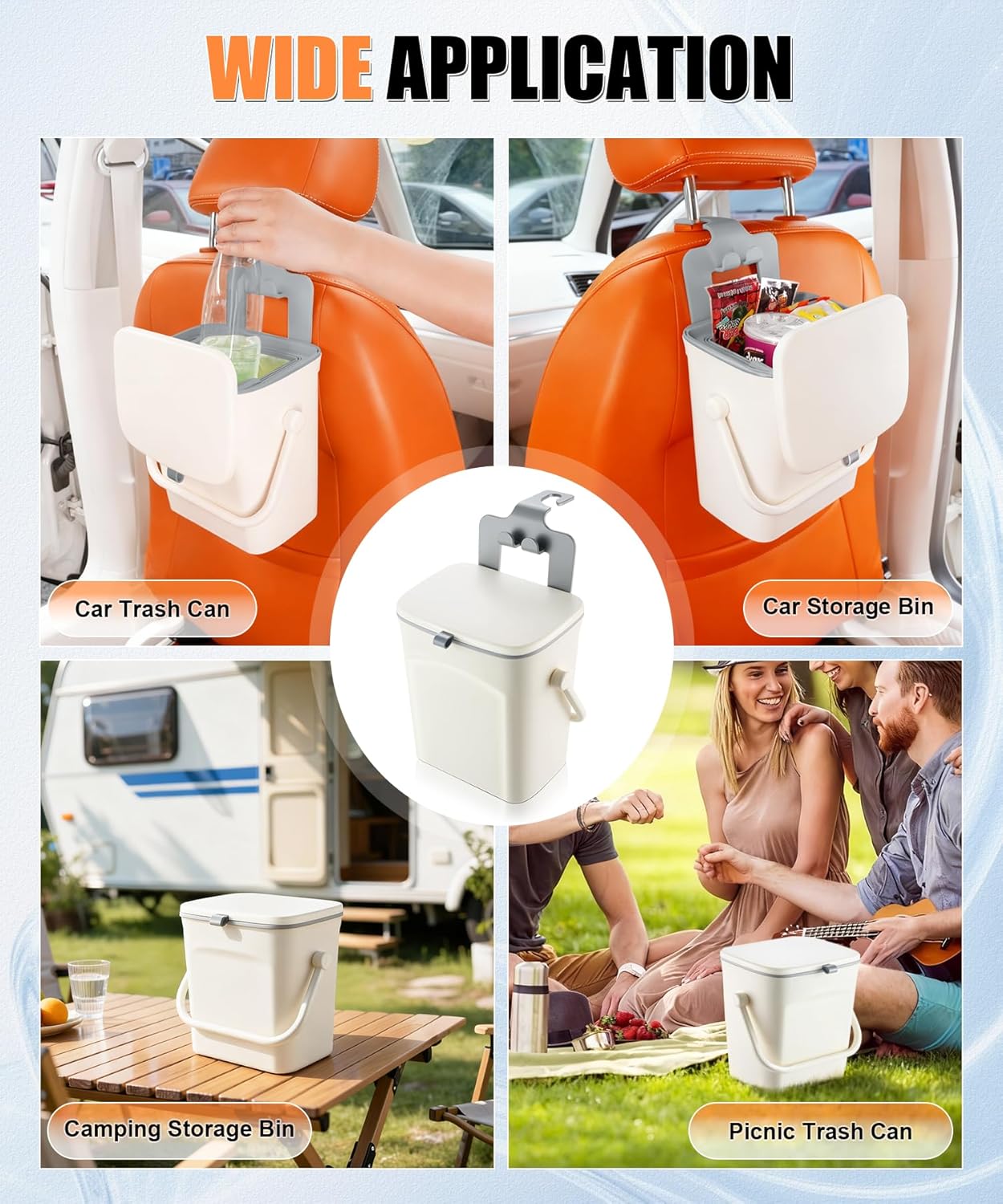 Car Trash Can with Lid and Phone Holder, Universal Bin, Waterproof Hanging Vehicle Garbage Can, Leak Proof Organizers Storage, Accessories Interior for Women Men, White - - Image 6