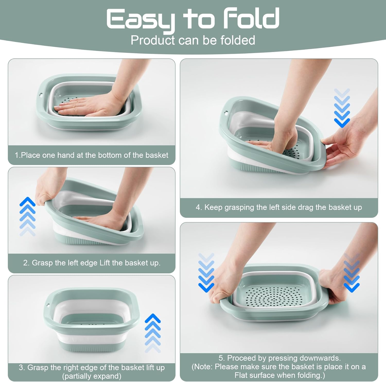 1.5 Gal (5.5L) Collapsible Dish Basin with Drain Basket Colanders, Multiuse Double-Layer Foldable Strainers Sink Tub, Wash Pan, Plastic Tubs, Dishpan, Kitchen Sink, Green - - Image 2