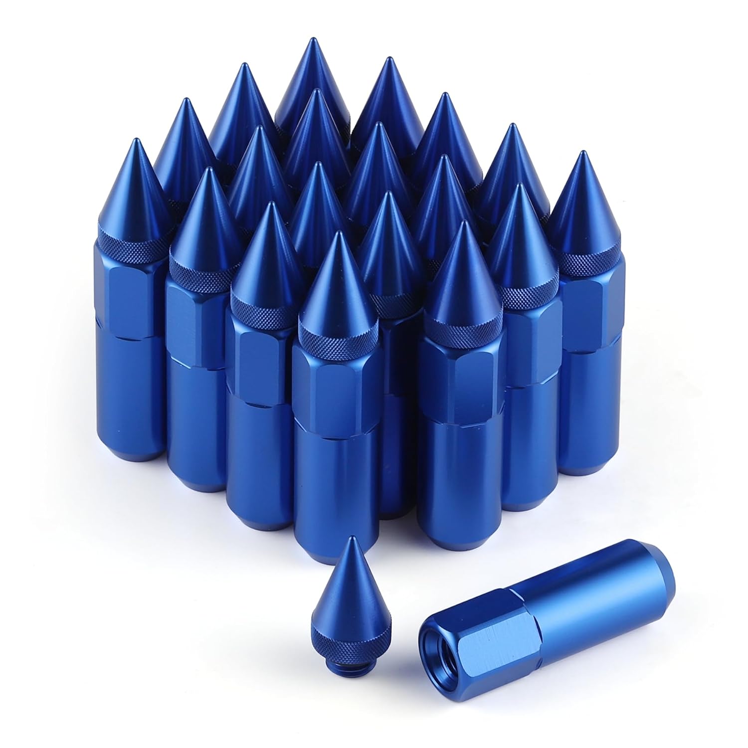 20PCS M14X1.5 Wheel Lug Nuts, Cap Spiked Extended Tuner 60mm Aluminum Wheels Rims Nuts (Blue) blue M14x1.5 - Image 1