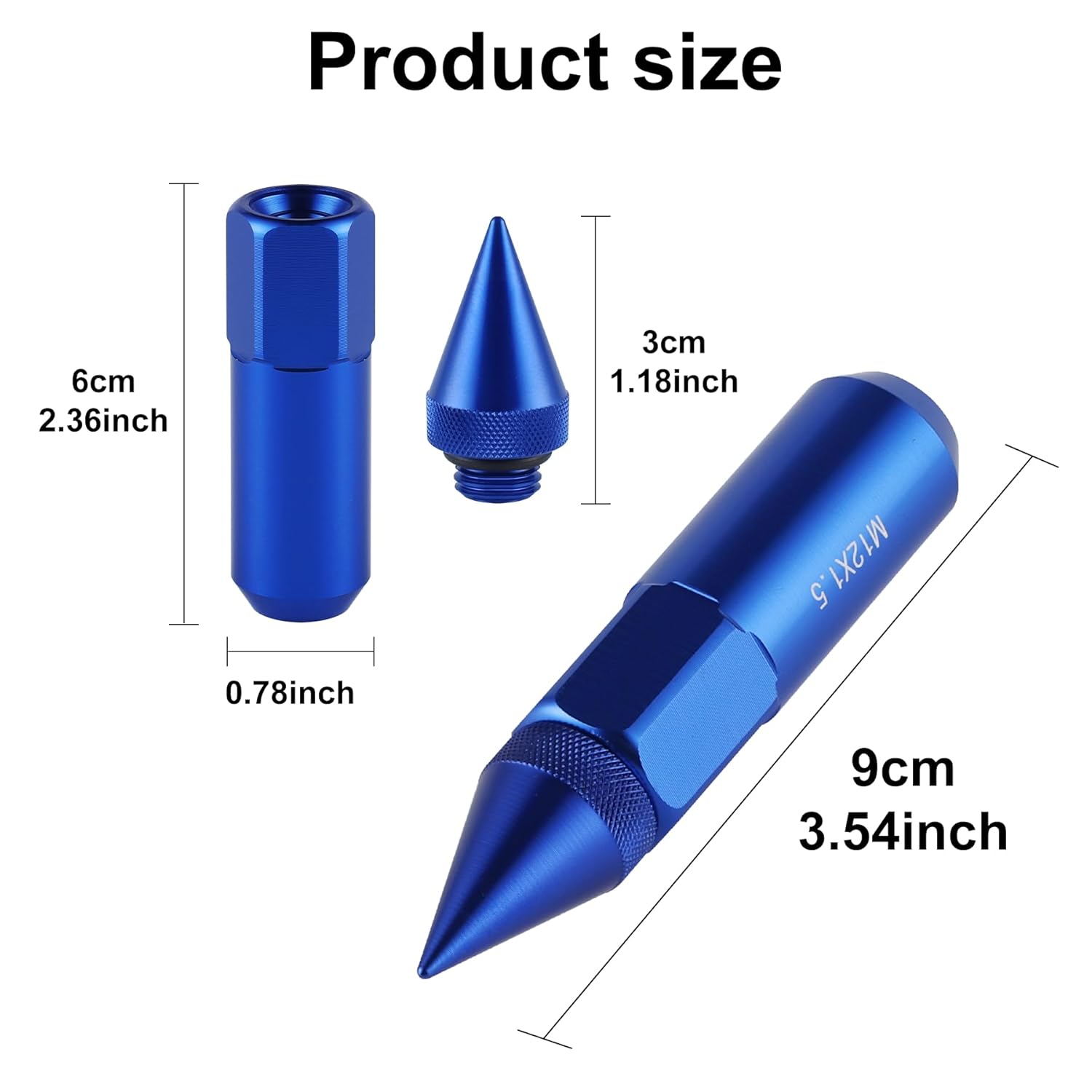 20PCS M14X1.5 Wheel Lug Nuts, Cap Spiked Extended Tuner 60mm Aluminum Wheels Rims Nuts (Blue) blue M14x1.5 - Image 2