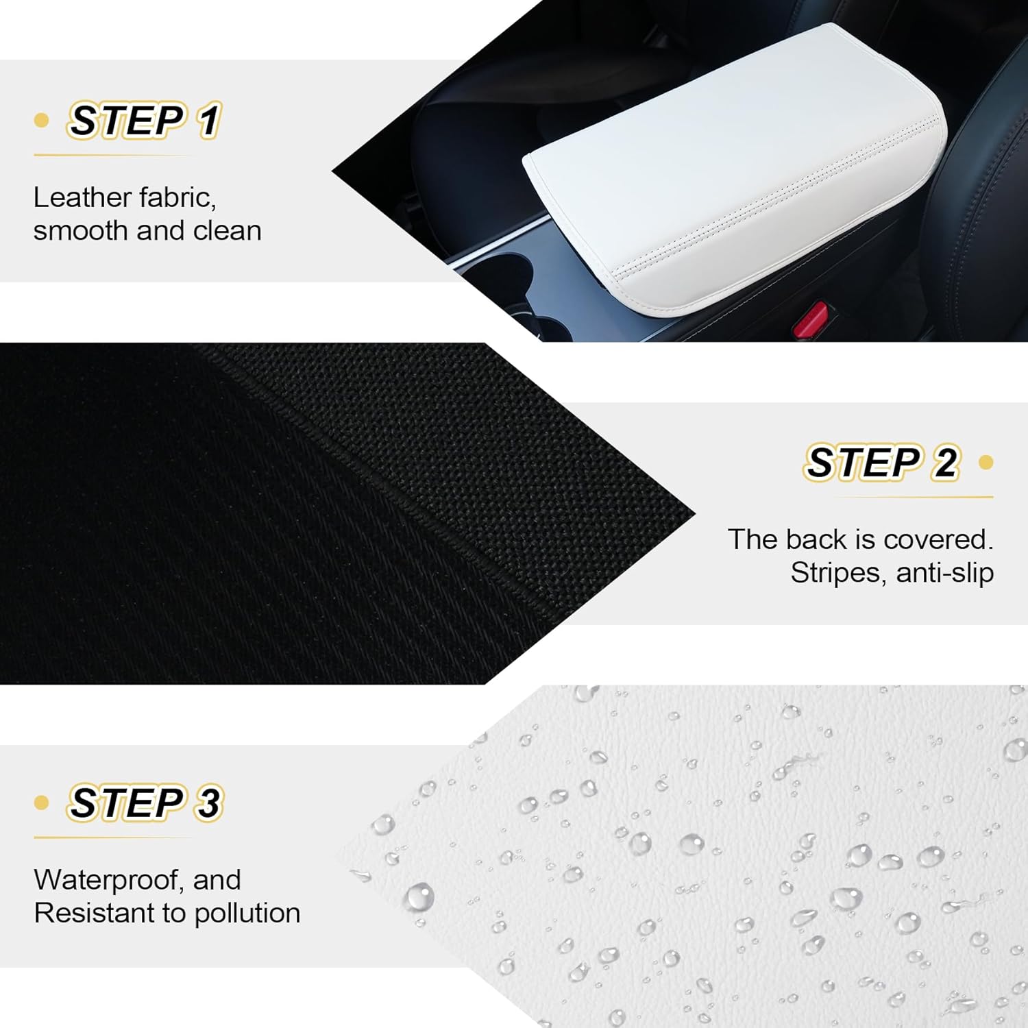 Center Console Leather Armrest Cover Compatible with Tesla Model 3 Highland Refresh 2024-2026 & Y Juniper 2026, No-Slip Designed EZ Snap Car Interior Accessories (White) White - - Image 3