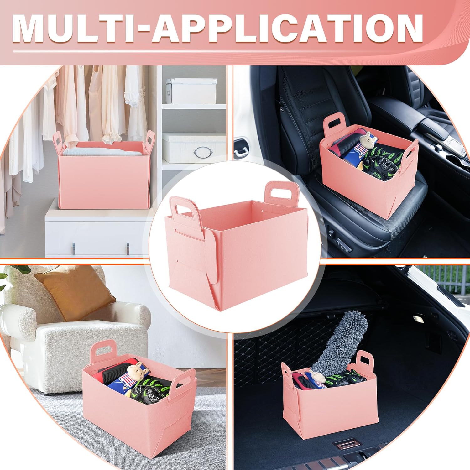 Car Trunk Organizer, Foldable Organizer for SUV, Lightweight Storage Sundries, Accessories Women and Men, Travel Essentials, Felt, 2 Pack Pink pink - - Image 4