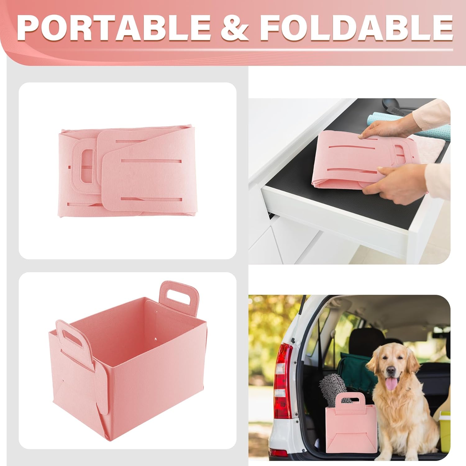 Car Trunk Organizer, Foldable Organizer for SUV, Lightweight Storage Sundries, Accessories Women and Men, Travel Essentials, Felt, 2 Pack Pink pink - - Image 5