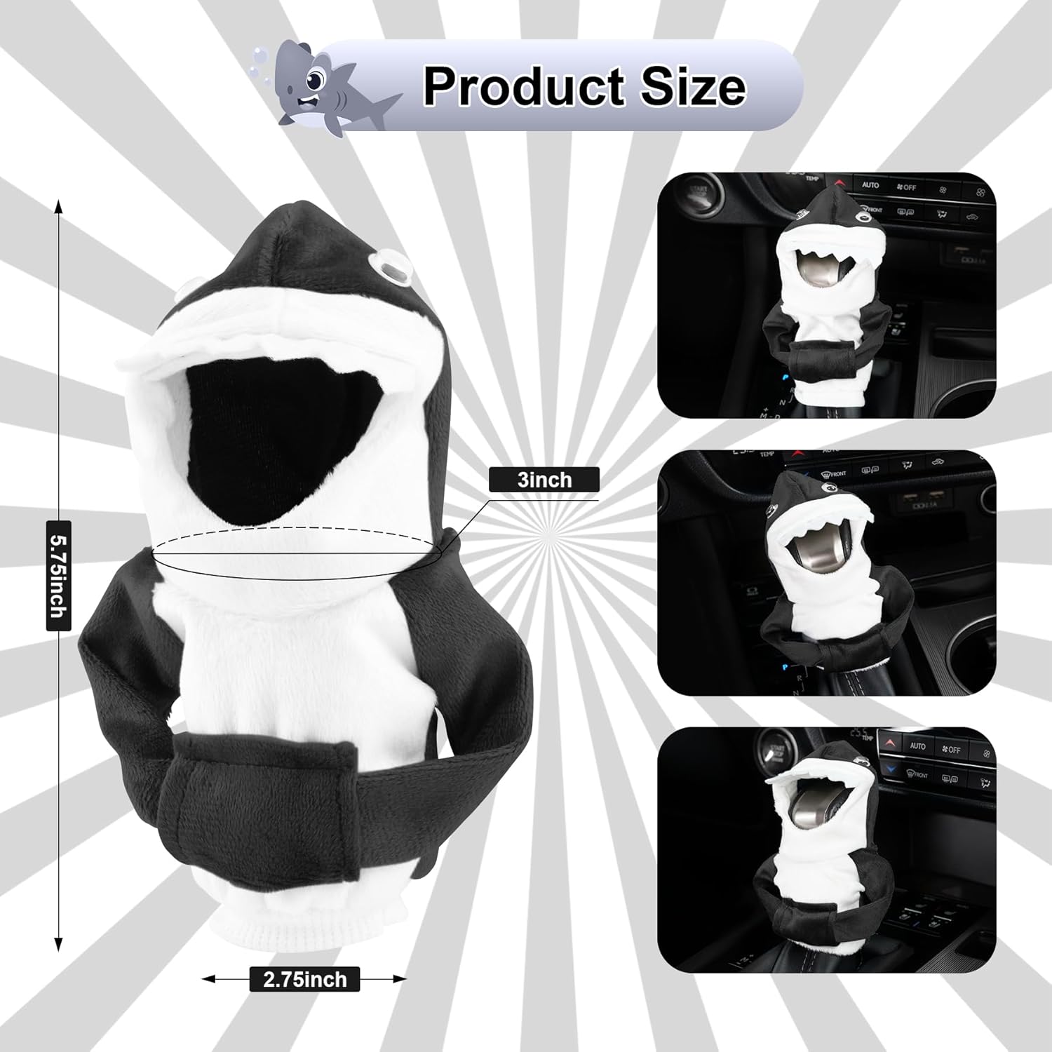 Car Gear Shift Cover, Universal Hoodie, Cute Shark Cover for Knob Protection, Automotive Interior Gadgets, Accessories Women and Man Gifts Black - - Image 4