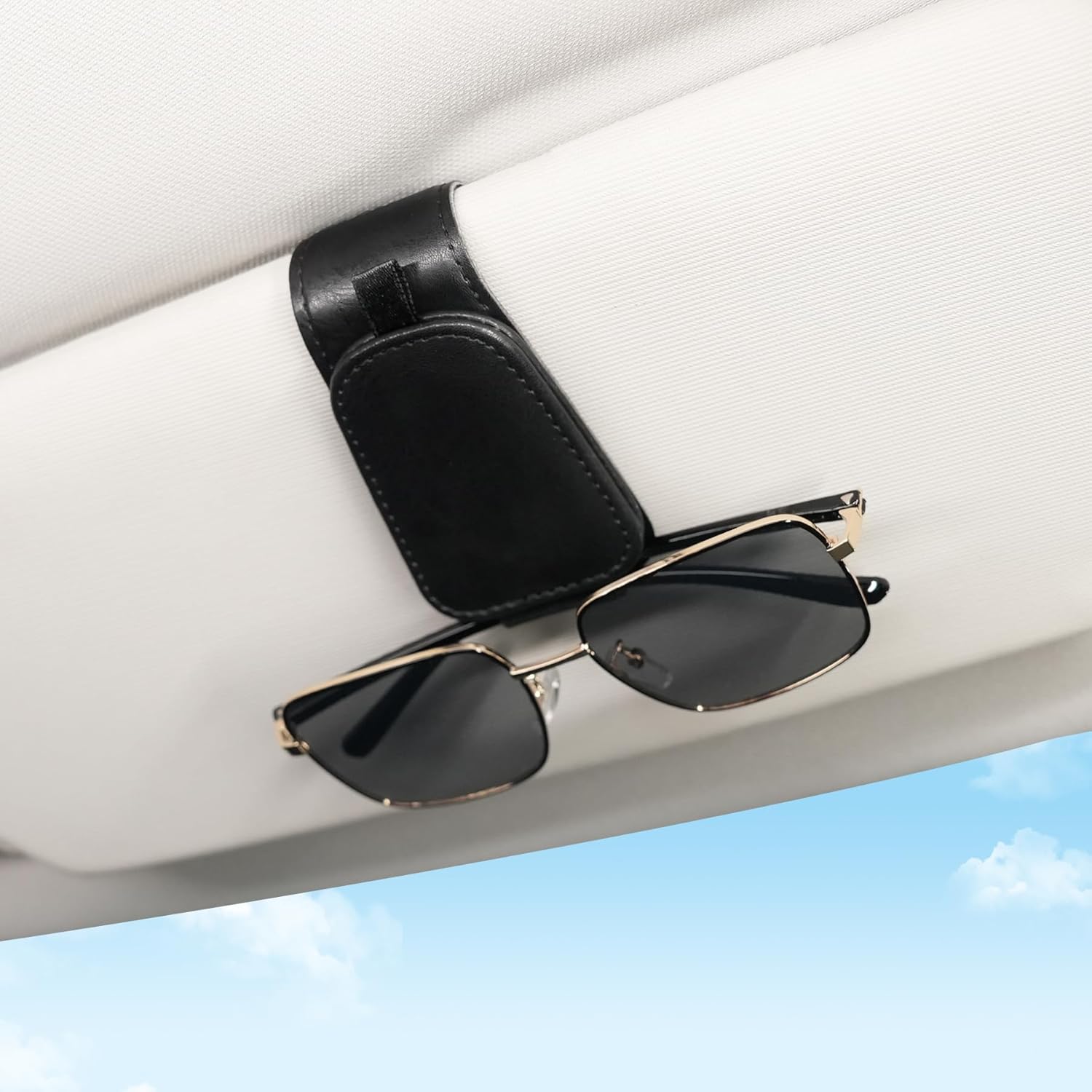 2 Pack Sunglass Holder for Car Visor Sunglasses Clip, Universal Non-Slip Magnetic Leather Glasses Eyeglasses Hanger Mounter, Truck Interior Accessories Woman Man, Black 2PCS - Image 2