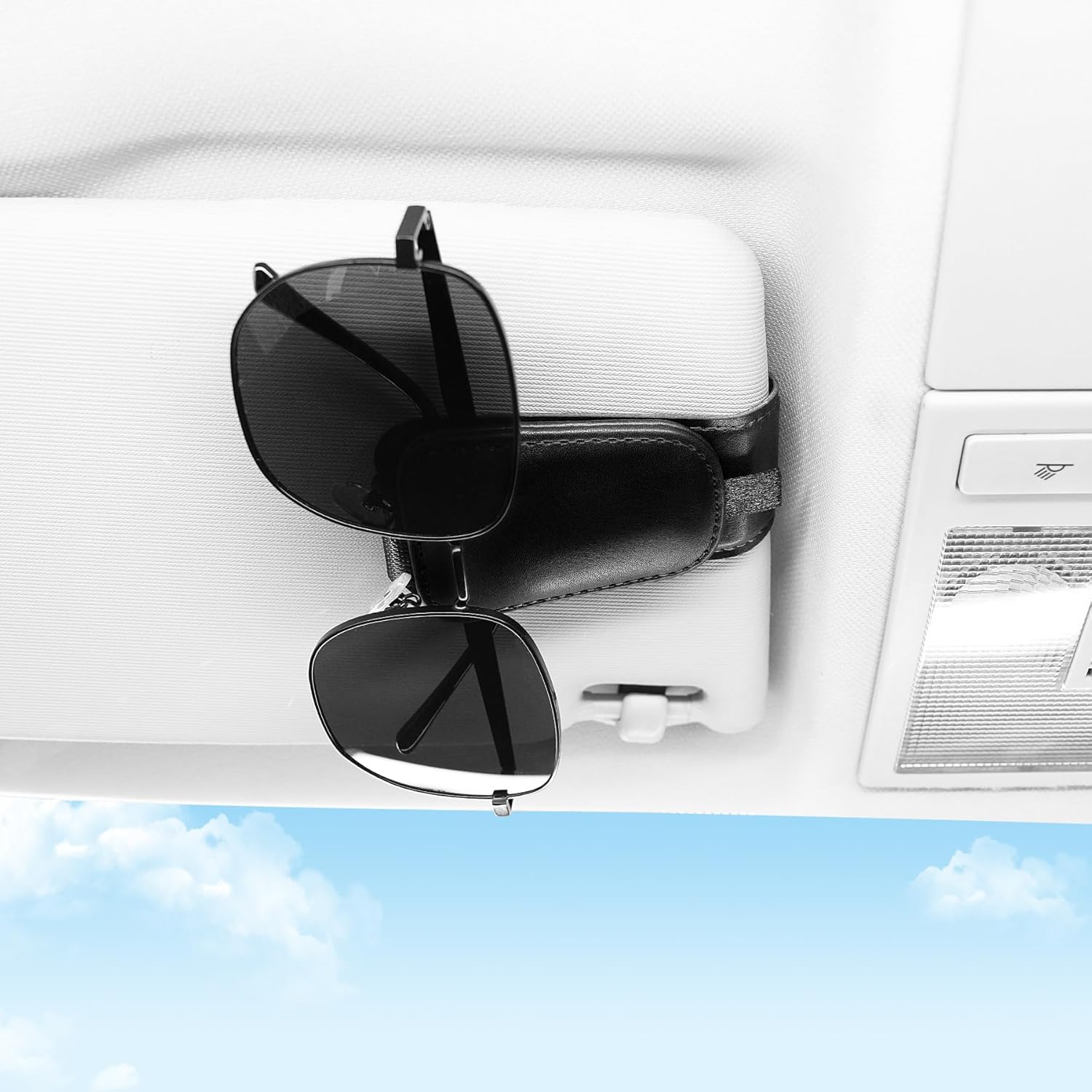 2 Pack Sunglass Holder for Car Visor Sunglasses Clip, Universal Non-Slip Magnetic Leather Glasses Eyeglasses Hanger Mounter, Truck Interior Accessories Woman Man, Black 2PCS - Image 3
