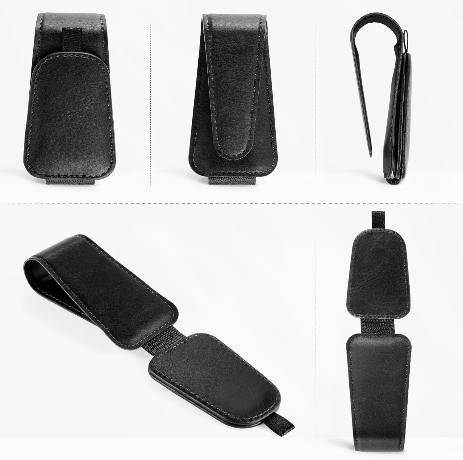 2 Pack Sunglass Holder for Car Visor Sunglasses Clip, Universal Non-Slip Magnetic Leather Glasses Eyeglasses Hanger Mounter, Truck Interior Accessories Woman Man, Black 2PCS - Image 6