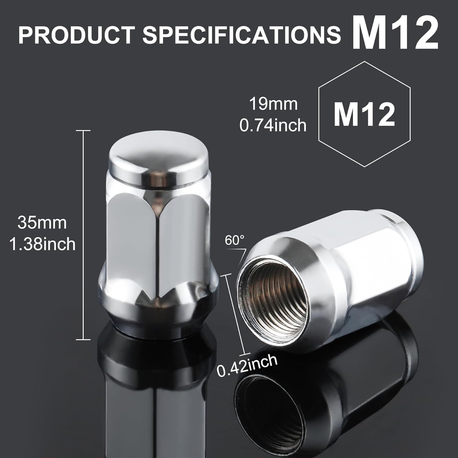 20PCS White Knight M12x1.5 Wheel Lug Nuts, One-Piece Design Bulge Acorn Chrome Nuts for Toyota Camry/Corolla/Tacoma Lexus/Ford Fusion/Focus Silver M12X1.5 - Image 2