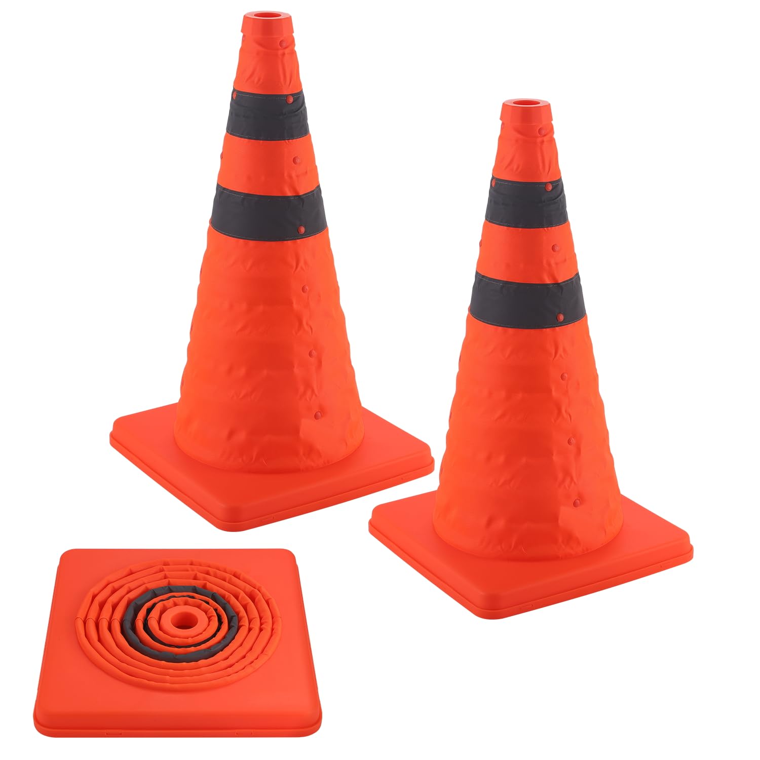 18 inch Traffic Cones, 2PCS Collapsible Orange Cones for Parking, Parking with Reflective Collars, Training Driveway, Car Interior Accessories - - Image 1