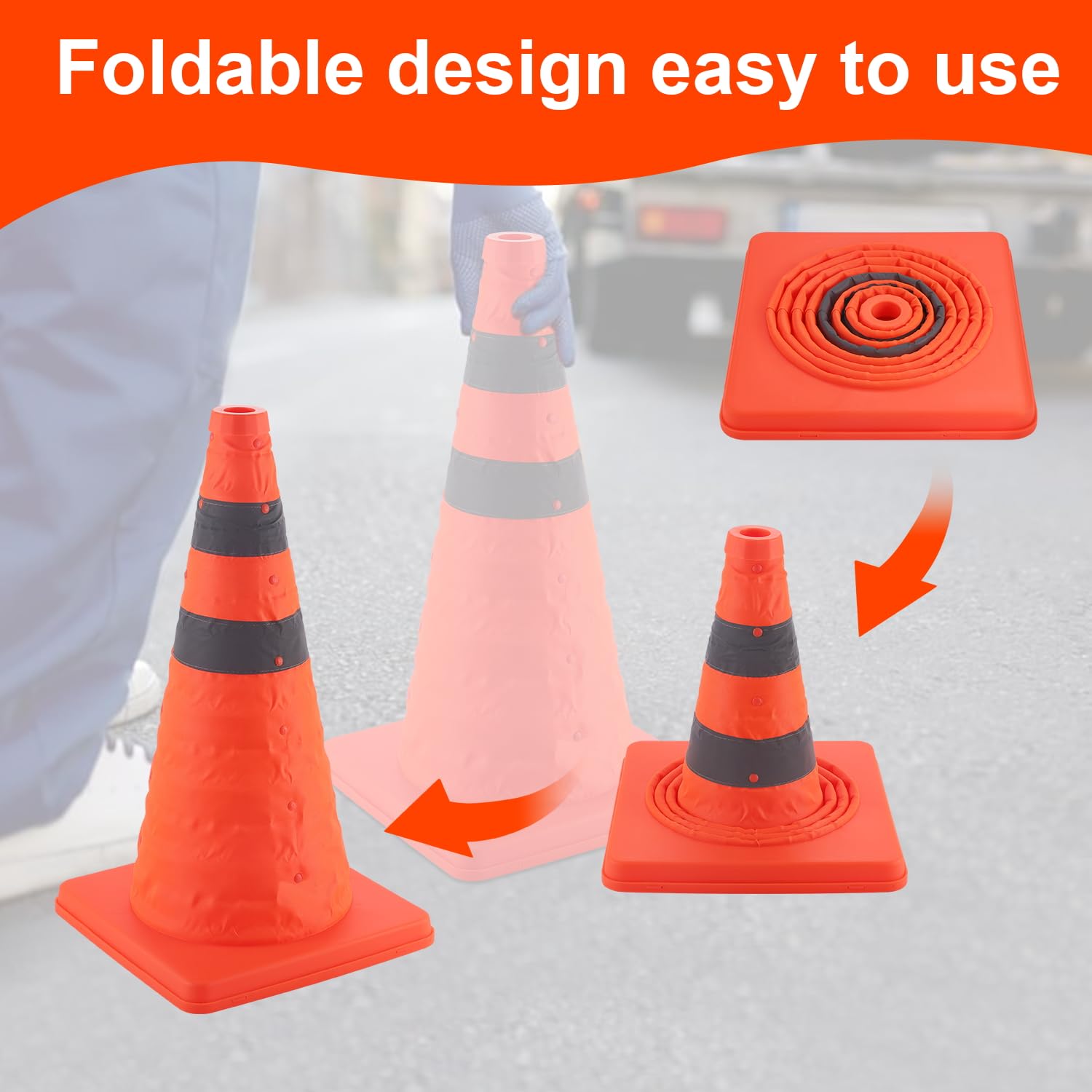 18 inch Traffic Cones, 2PCS Collapsible Orange Cones for Parking, Parking with Reflective Collars, Training Driveway, Car Interior Accessories - - Image 4
