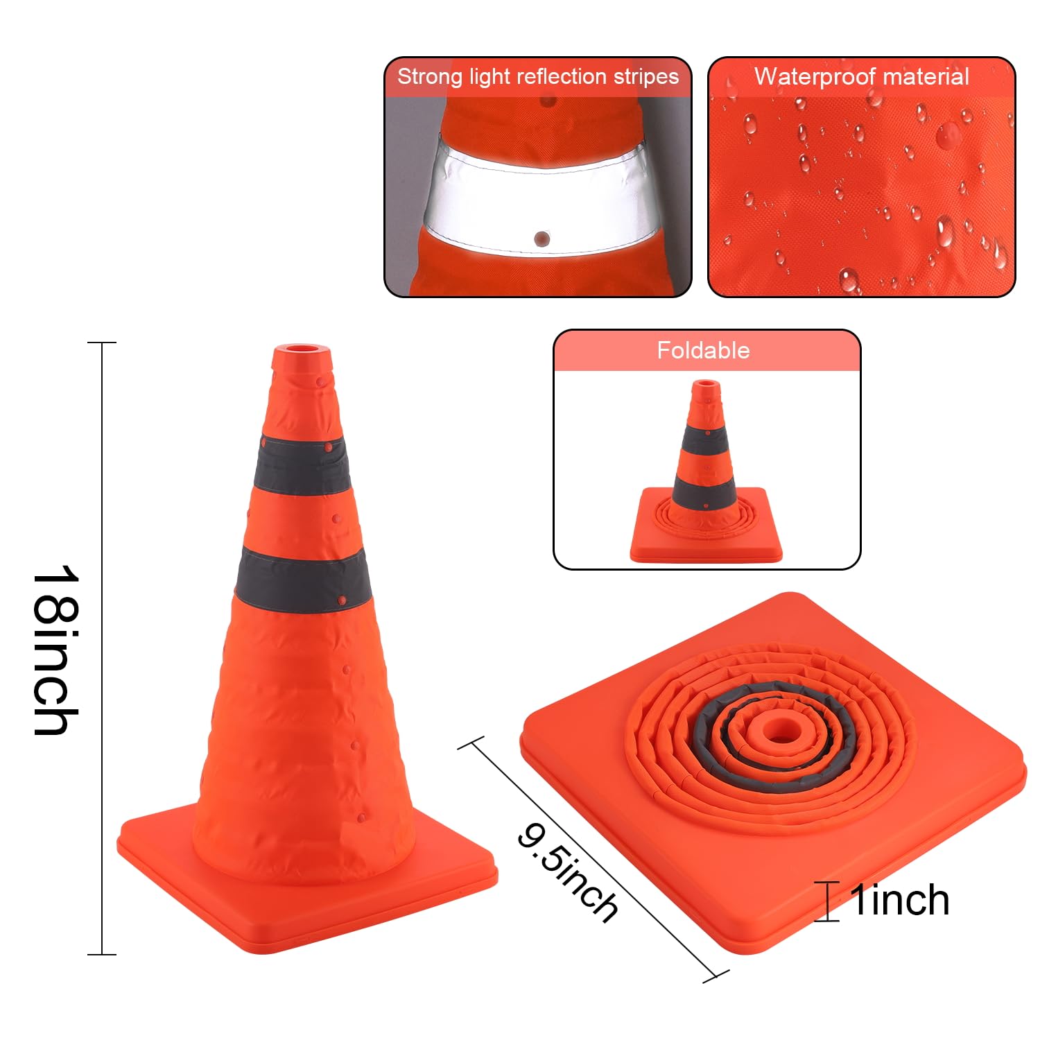 18 inch Traffic Cones, 2PCS Collapsible Orange Cones for Parking, Parking with Reflective Collars, Training Driveway, Car Interior Accessories - - Image 5