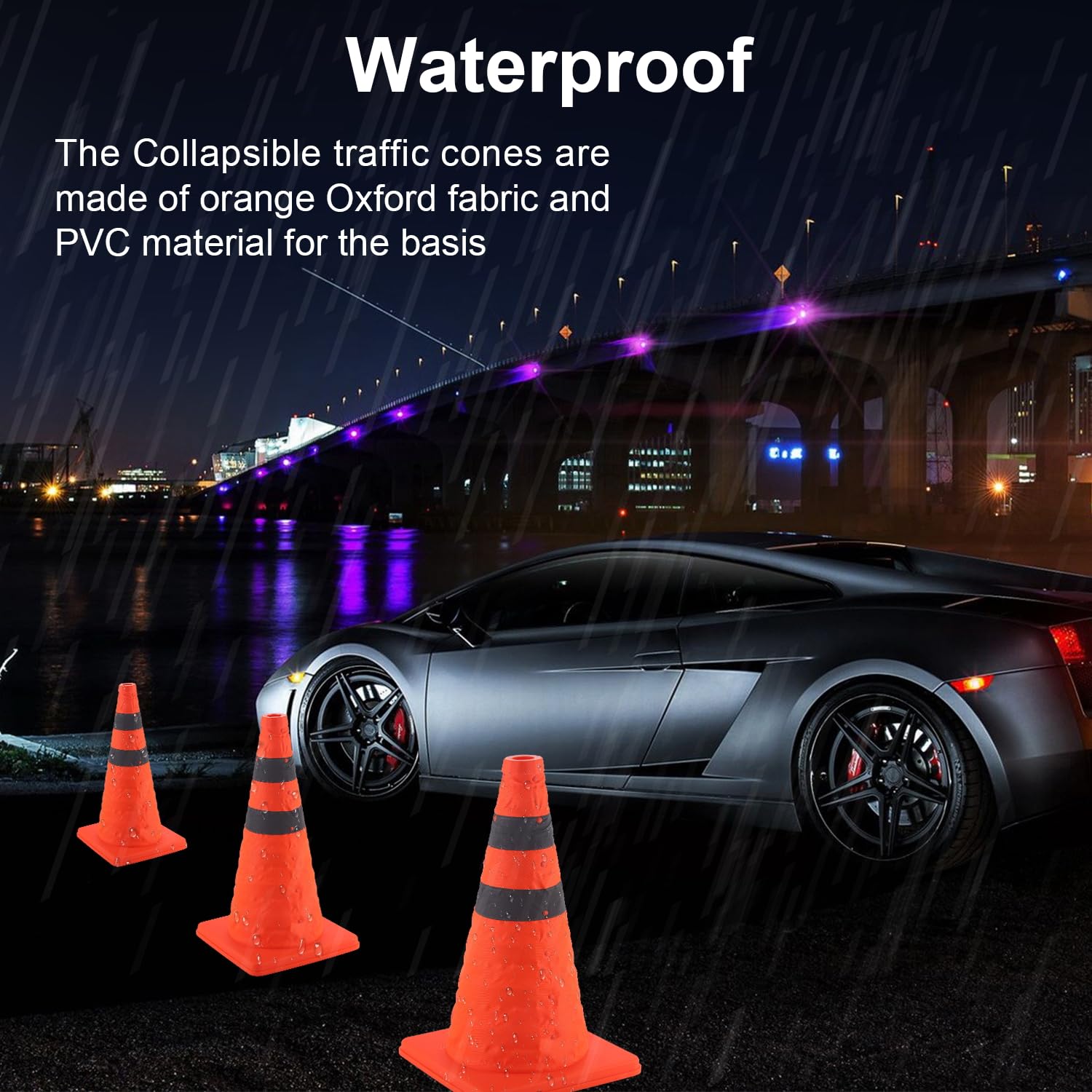 18 inch Traffic Cones, 2PCS Collapsible Orange Cones for Parking, Parking with Reflective Collars, Training Driveway, Car Interior Accessories - - Image 6