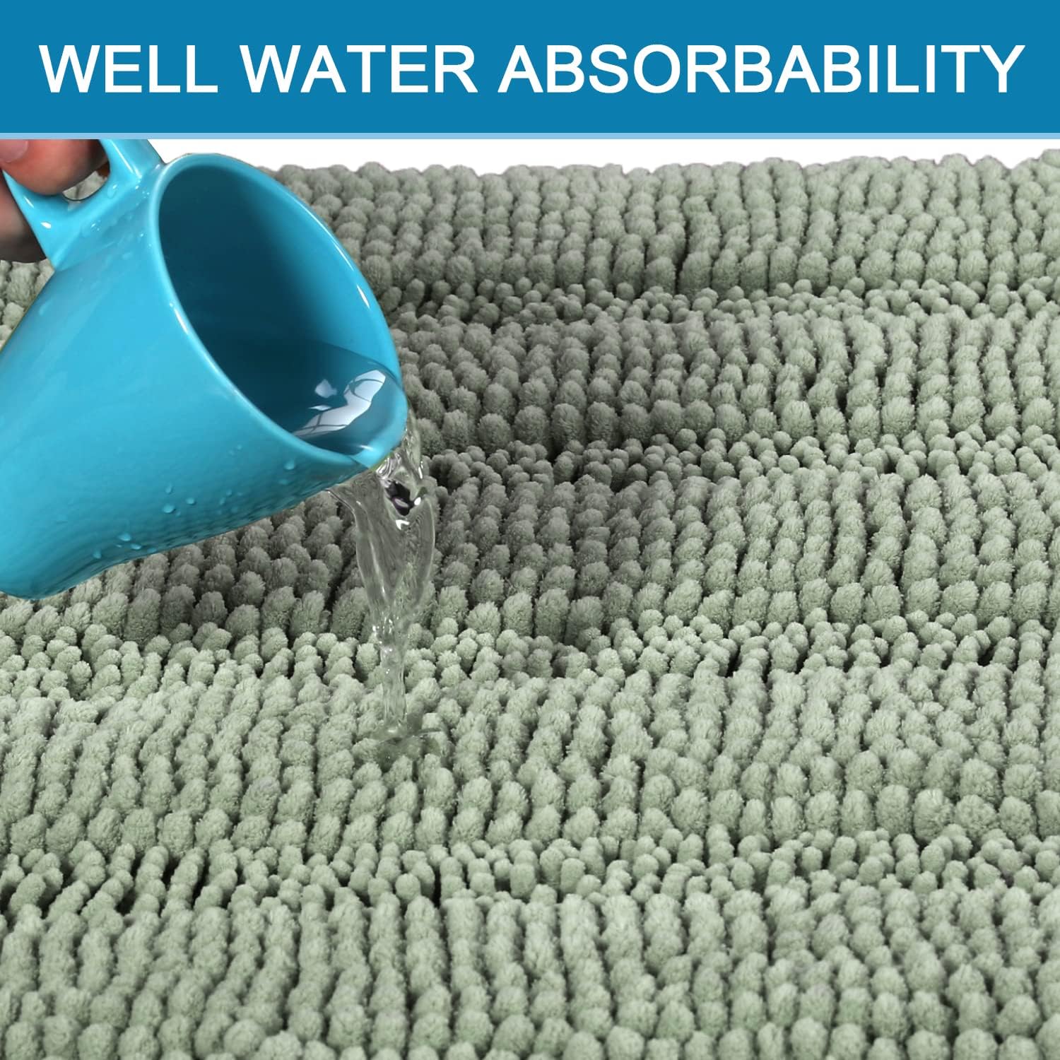 Sage Bathroom Rugs, Bath Mat Set of 2 Extra Thick Chenille Striped Pattern Shaggy Rugs for Room, Non Skid Mats Floor (32 x 20 Plus 24 17 - Inches) 20