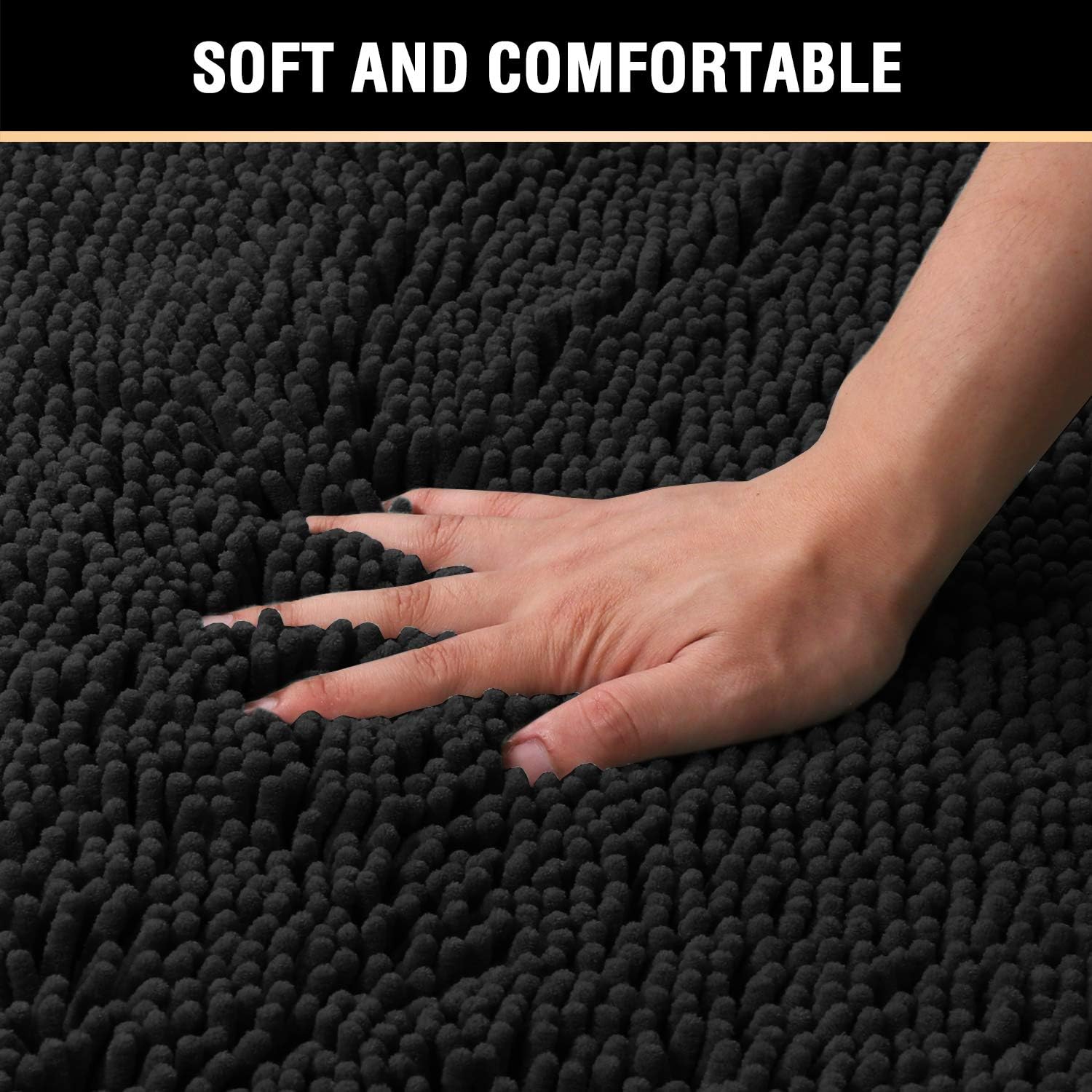 Black Bathroom Rug Set 2 Piece, Bath Mats for Floor, Super Thick Soft Shaggy Chenille Machine Washable, Dry Fast Water Absorbent Mats(20