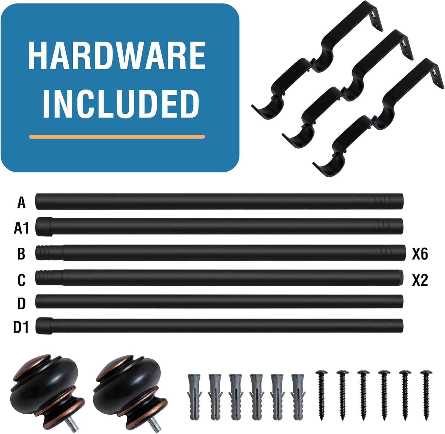 Double Curtain Rods for Windows 16.2 to 90.6 Inches 3/4 inch Diameter Adjustable Decorative Telescoping Rod with Brackets Heavy Duty Splicing Rods, Black 16.2