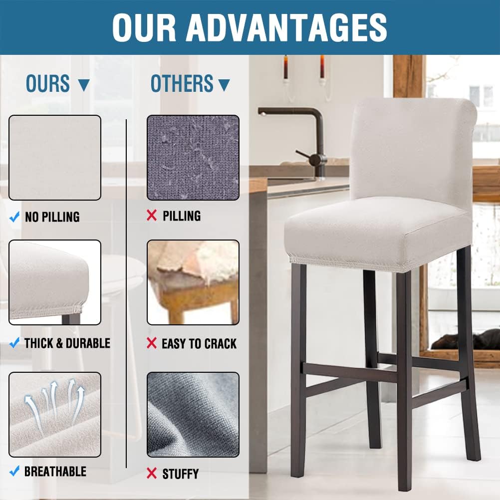 100% Waterproof Bar Stool Cover Stretch Counter Pub Chair Slipcover for Dining Room Removable Soft Thick Solid Fleece Fabric Slipcovers Set of 4, Ivory Fleece-ivory - - Image 5