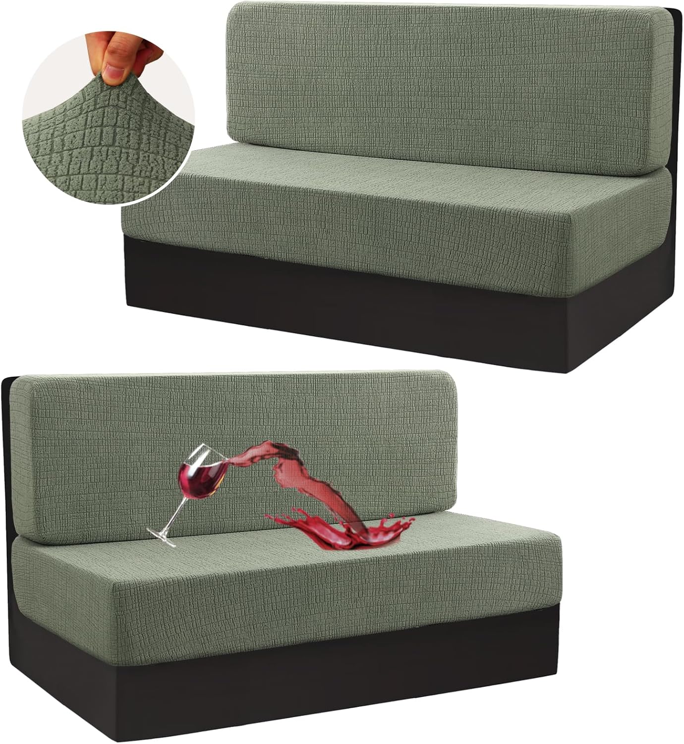 100% Waterproof RV Dinette Cushion Covers Booth Set Elastic Camper Replacement Couch Washable Jacquard Crizzle Pattern (2 Backrest Cover & 2 Bench Cover, Seagrass) Seagrass - Image 1
