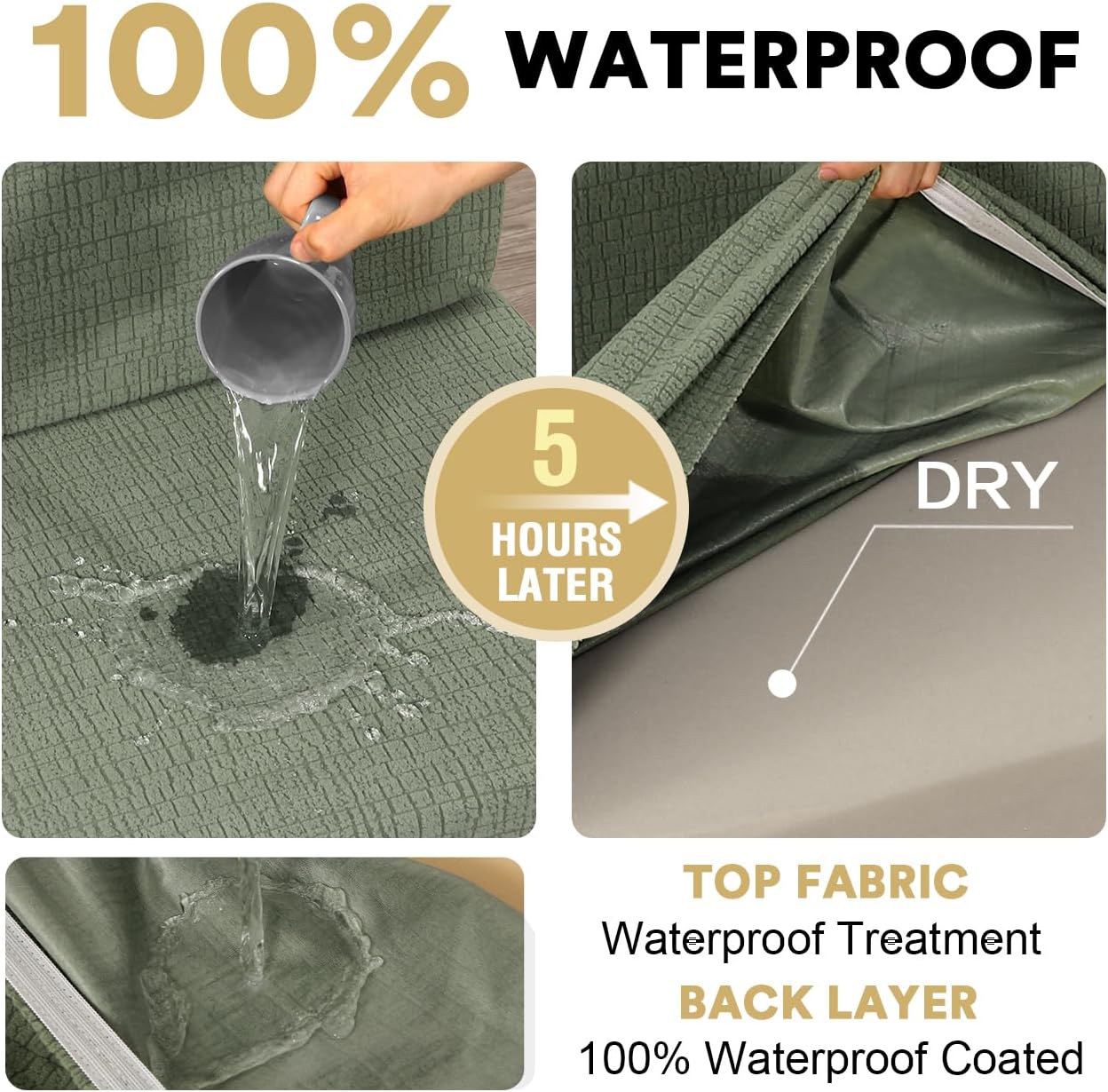 100% Waterproof RV Dinette Cushion Covers Booth Set Elastic Camper Replacement Couch Washable Jacquard Crizzle Pattern (2 Backrest Cover & 2 Bench Cover, Seagrass) Seagrass - Image 3
