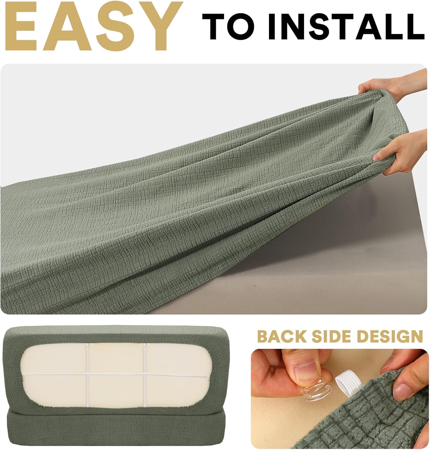 100% Waterproof RV Dinette Cushion Covers Booth Set Elastic Camper Replacement Couch Washable Jacquard Crizzle Pattern (2 Backrest Cover & 2 Bench Cover, Seagrass) Seagrass - Image 5