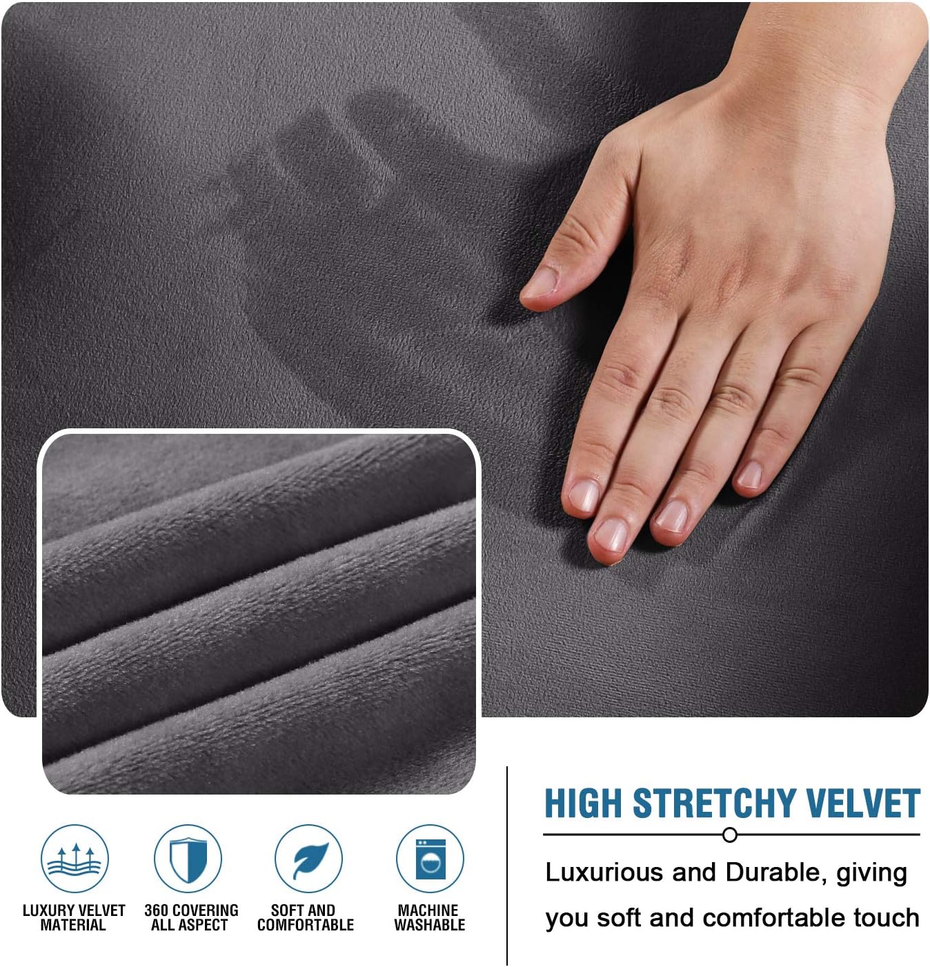 Real Velvet Futon Cover Armless Sofa Covers Bed Stretch Couch Slipcover Furniture Protector Thick Soft Fabric Form Fitted Stay in Place, Grey - - Image 3