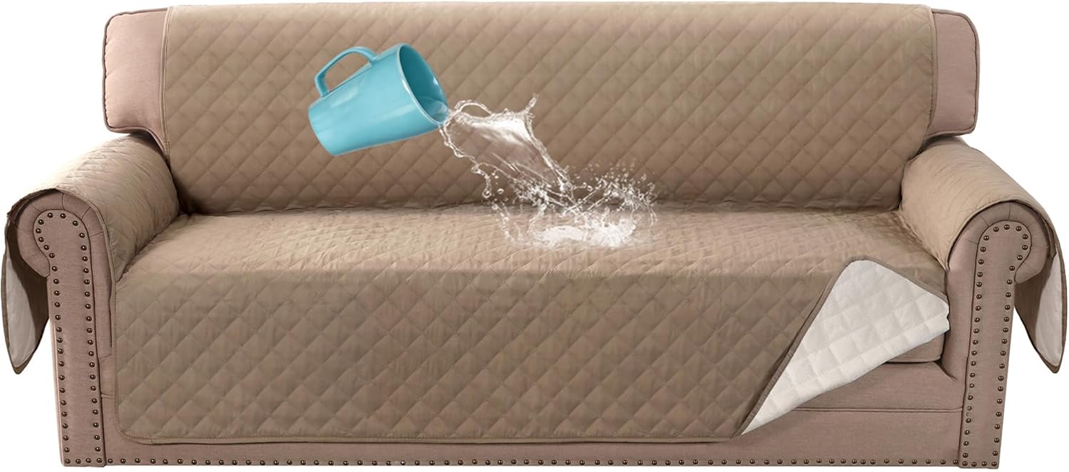 Sofa Cover, 100% Waterproof Slipcover Furniture Protector, Washable Couch Cover with Non-Skid Backing and Elastic Straps for Kids, Dogs, Pets(Sofa, French Oak) Oak - Image 1