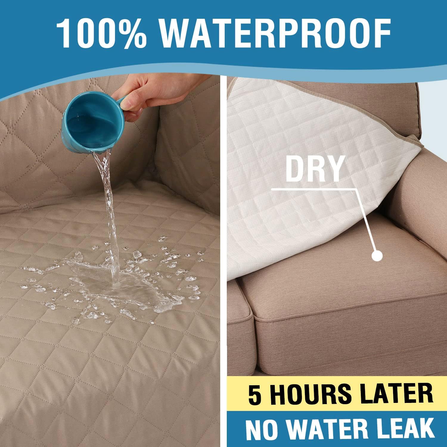 Sofa Cover, 100% Waterproof Slipcover Furniture Protector, Washable Couch Cover with Non-Skid Backing and Elastic Straps for Kids, Dogs, Pets(Sofa, French Oak) Oak - Image 4