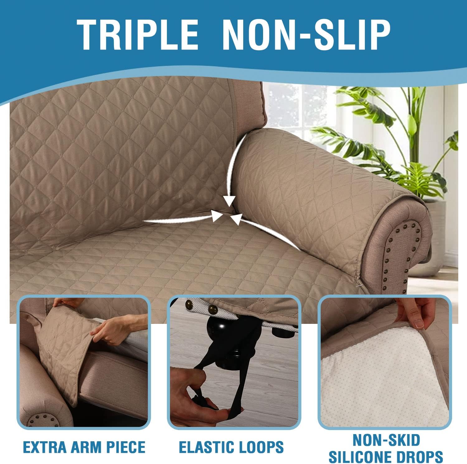 Sofa Cover, 100% Waterproof Slipcover Furniture Protector, Washable Couch Cover with Non-Skid Backing and Elastic Straps for Kids, Dogs, Pets(Sofa, French Oak) Oak - Image 7