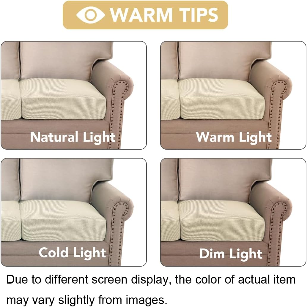 High Stretch Individual Seat Cushion Covers Sofa Slipcovers Couch Featuring Jacquard Textured Twill Fabric (3 Pack for 3 Sofa, Natural, Large) Natural - - Image 3