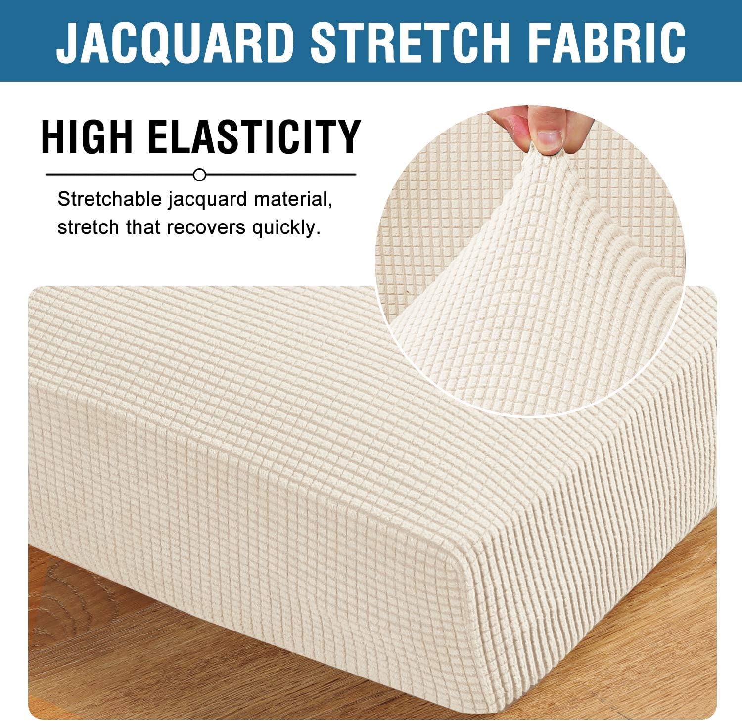 High Stretch Individual Seat Cushion Covers Sofa Slipcovers Couch Featuring Jacquard Textured Twill Fabric (3 Pack for 3 Sofa, Natural, Large) Natural - - Image 4